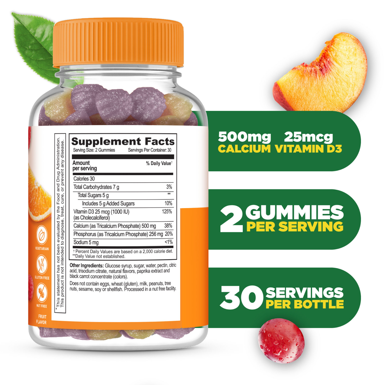 Lifeable Calcium with Vitamin D – Great Tasting Fruit Flavor Gummy – 60 Count