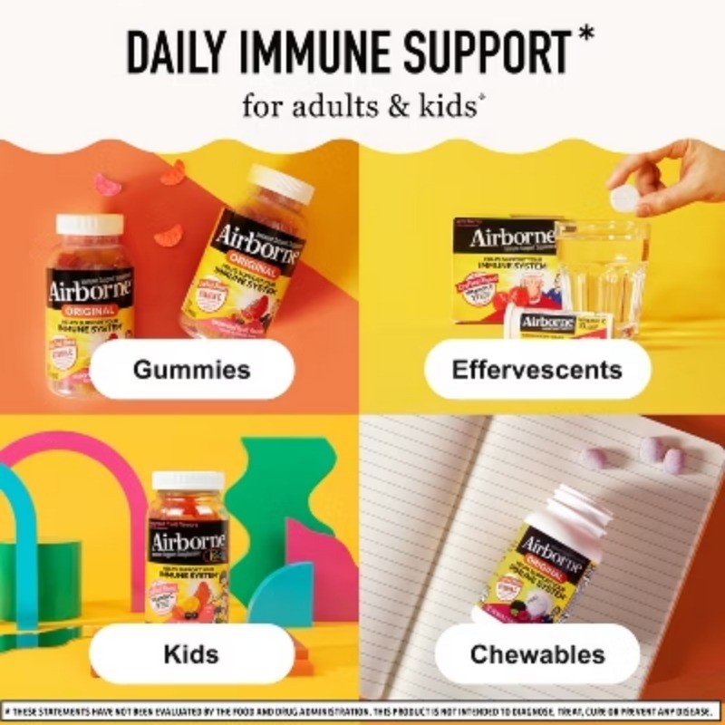 Airborne Immune Support Gummies – Assorted Fruit, 63ct, Vitamin C & Zinc