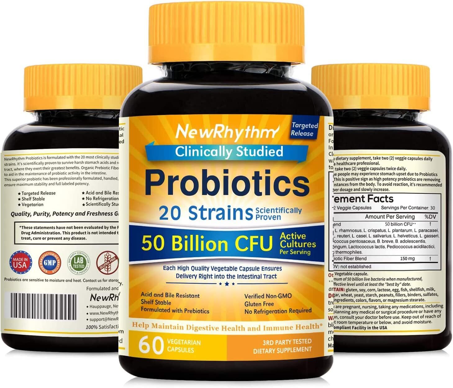 Newrhythm Probiotics 50 Billion Cfu 60 Capsules Digestive Immune Health Support