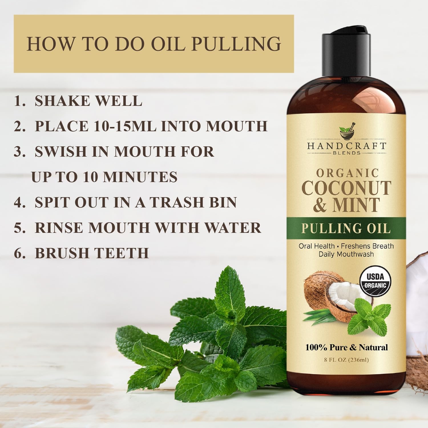 Handcraft Blends Coconut Oil Pulling for Teeth and Gums 8 Fl Oz (Pack of 1)