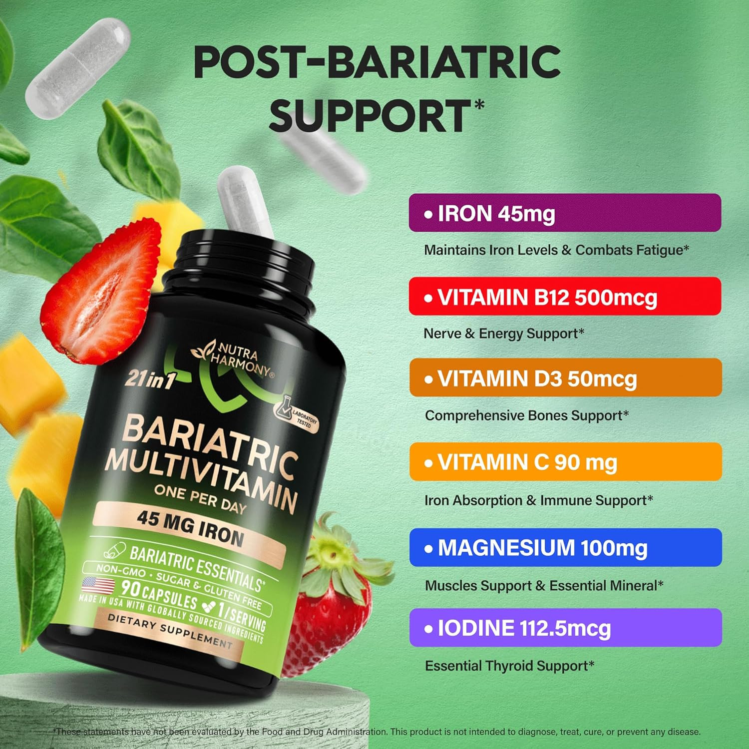 Bariatric Multivitamin – 45 Mg Iron Supplements – Made in USA – for Women & Men