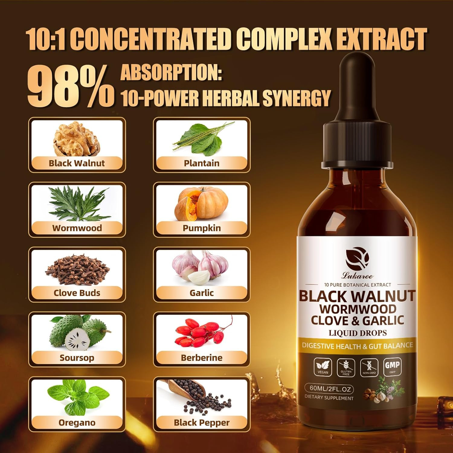 Lukaree Wormwood Black Walnut Clove Cleanse for Humans Tincture – Rapid Gut Deto