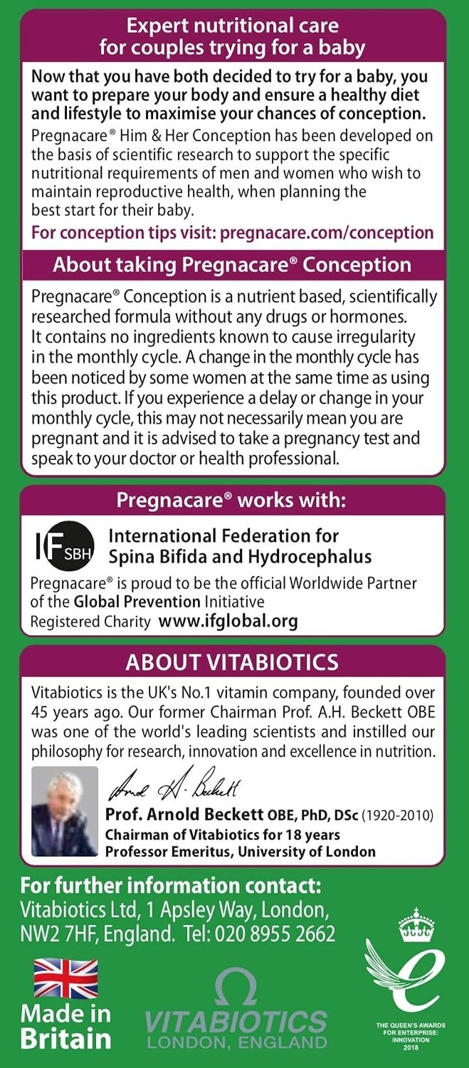 Vitabiotics – Pregnacare – His & 1 Count (Pack of 60), 56 Tablets + Capsules