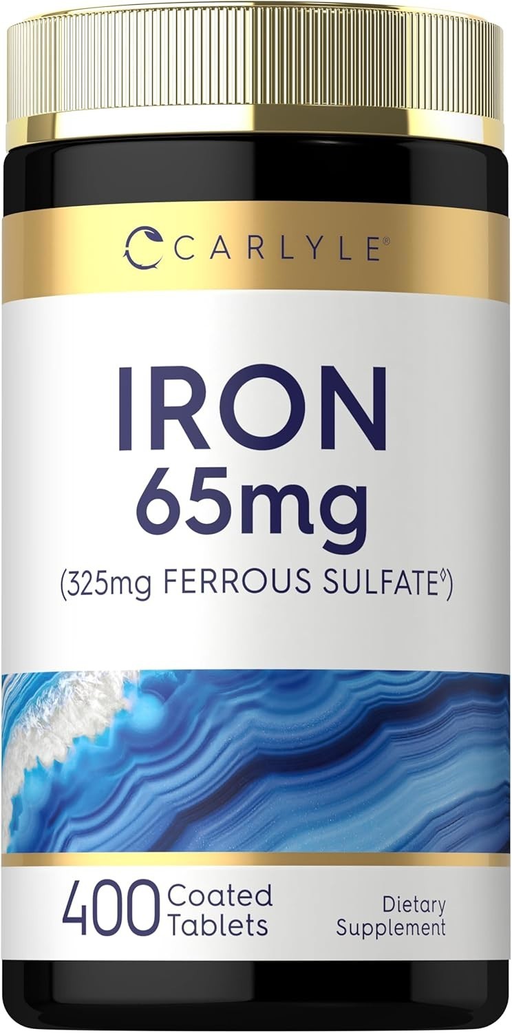 Carlyle Ferrous Sulfate Iron 325mg (65mg Iron) 400 Tabs High Potency Non-GMO Veg