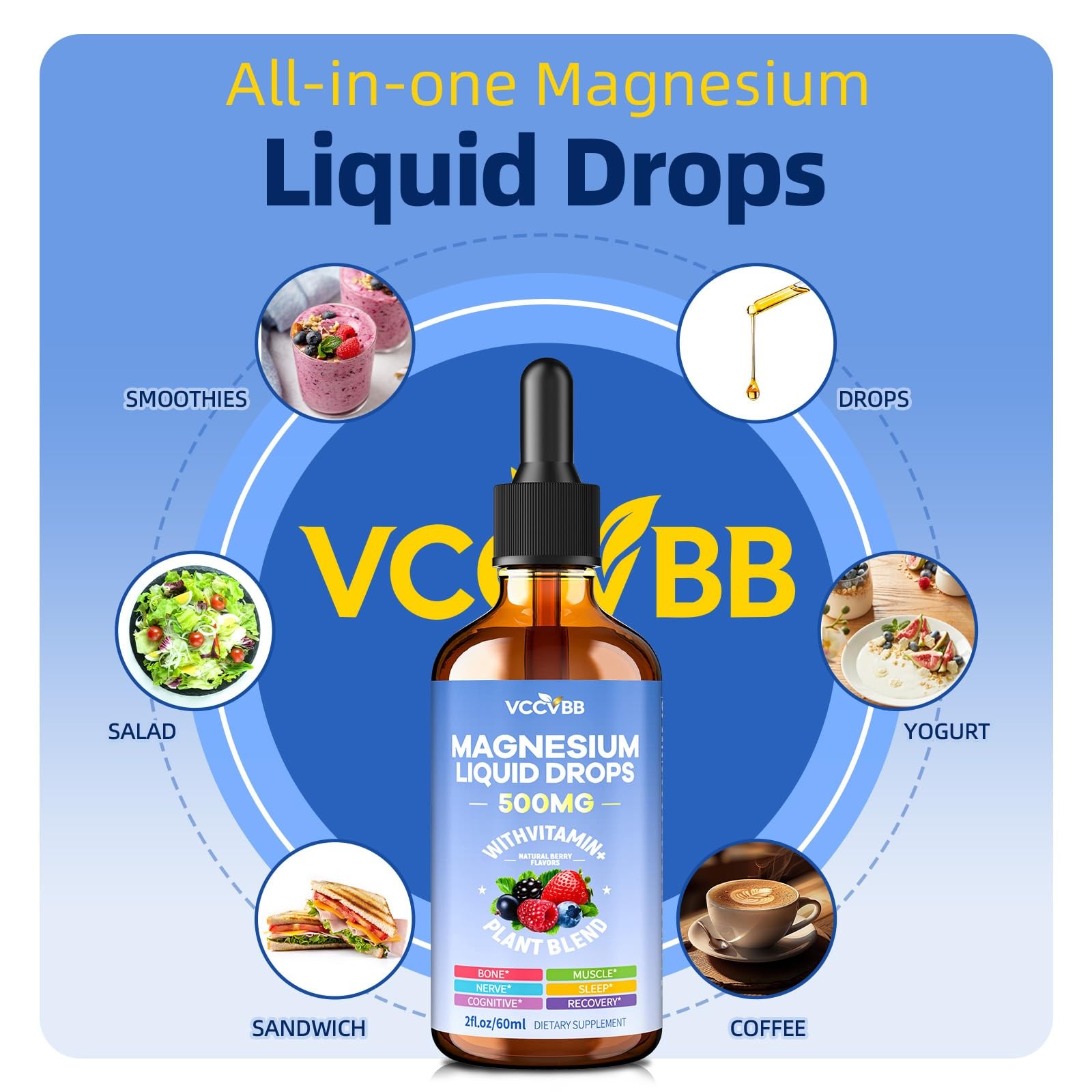 VCCVBB Magnesium Glycinate Liquid Drops 500mg Berry Flavor
