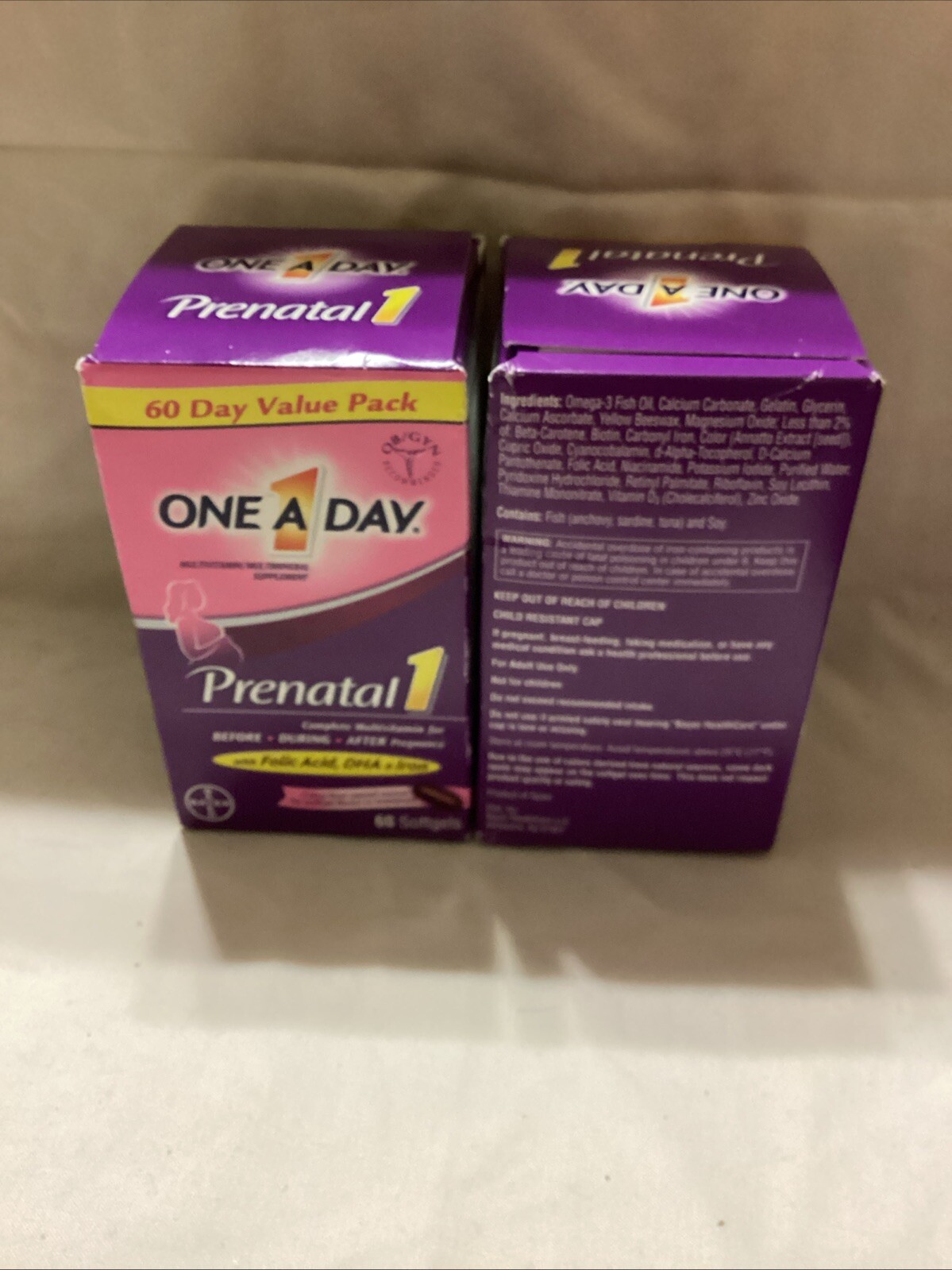 2x One A Day Prenatal 1 Complete Multivitamin Supplement 120ct Exp6/25+ Dam Box