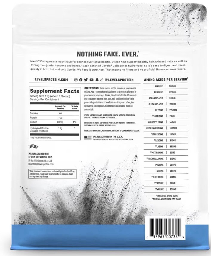 Levels Collagen Peptides, No Artificial Ingredients, 1 Lb 41 Servings 8/27