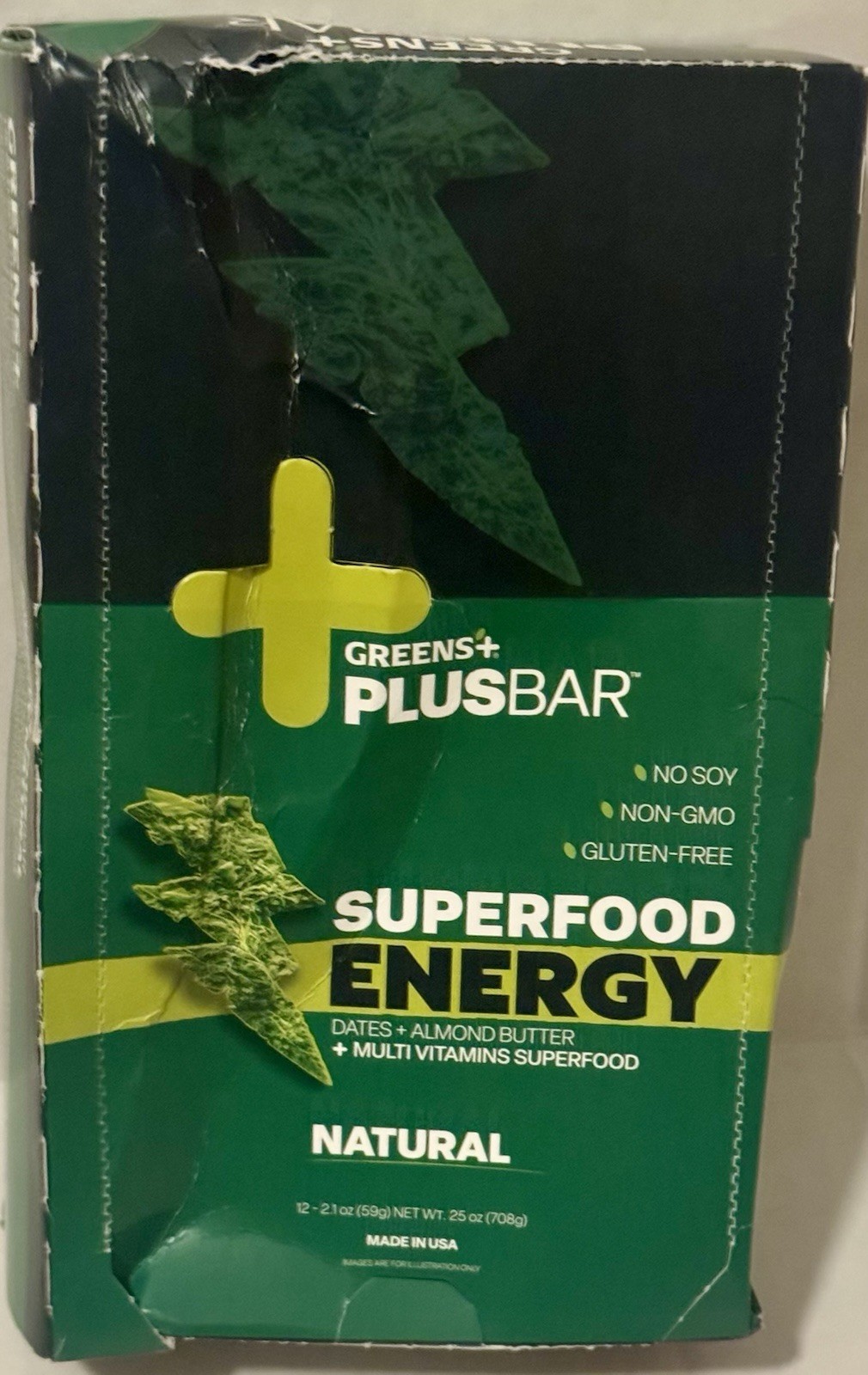 Greens+Plus Bar Energy Gluten-Free Snack Natural Flavor 12 Count Box BB 7/24/26