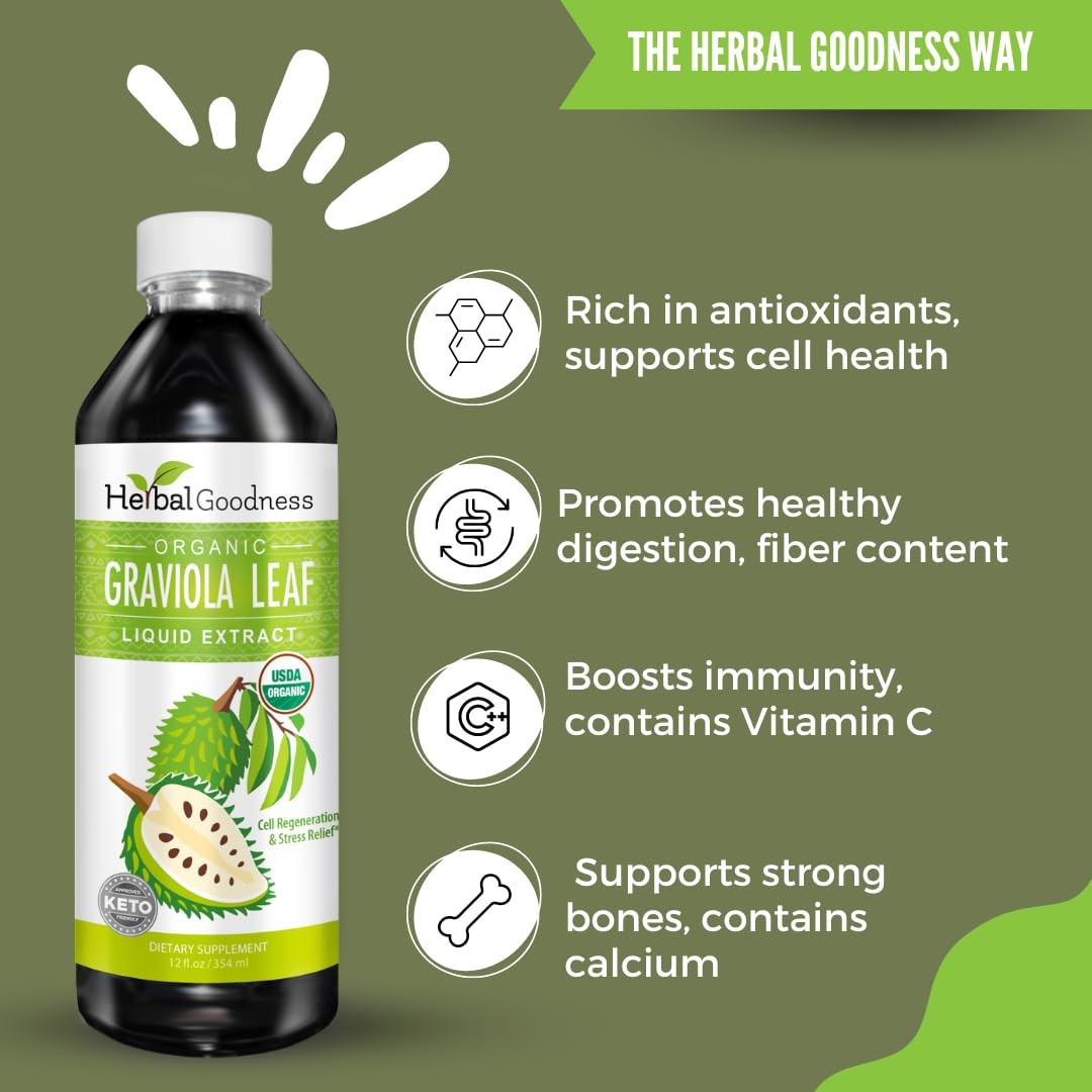 Herbal Goodness Soursop Graviola Liquid Drops 12 Fl Oz – 15X Strength Organic