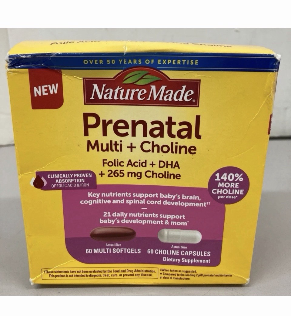 Nature Made Prenatal Multi Choline Folic Acid DHA 60+60 Count – Exp 11/2025