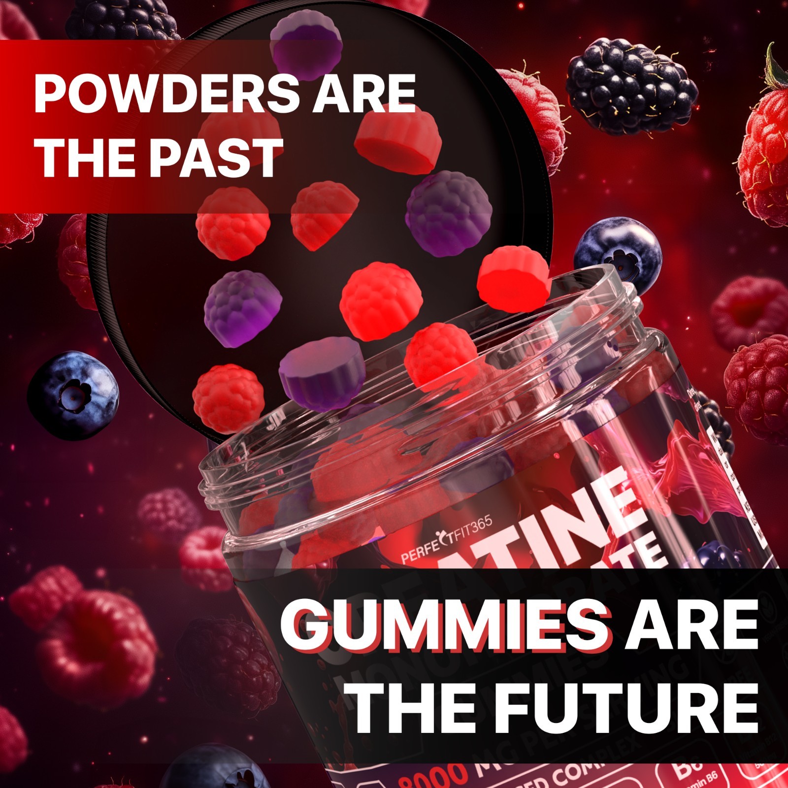 Perfect Fit 365 Creatine Monohydrate Gummies 8000mg Berry Mix 120ct BB2/27