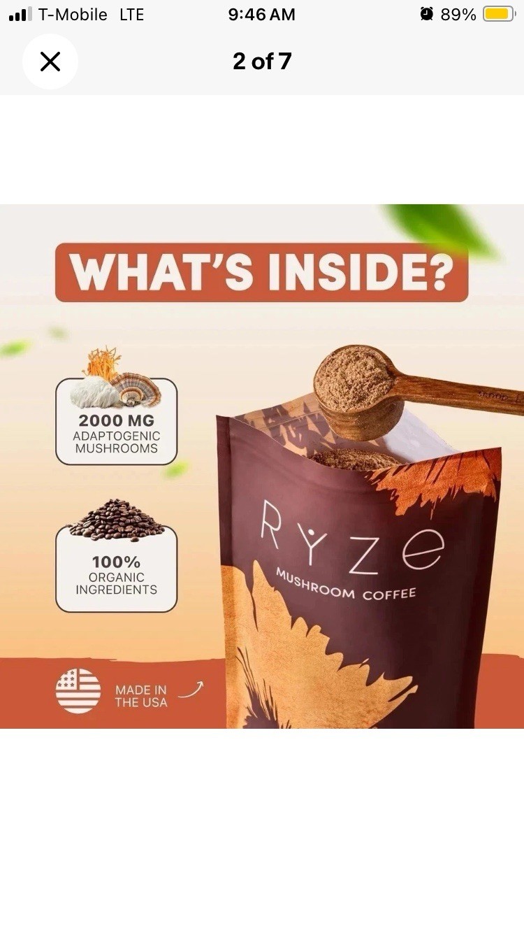 RYZE Mushroom Coffee USDA Organic with 6 Adaptogenic Mushrooms 30 servings New