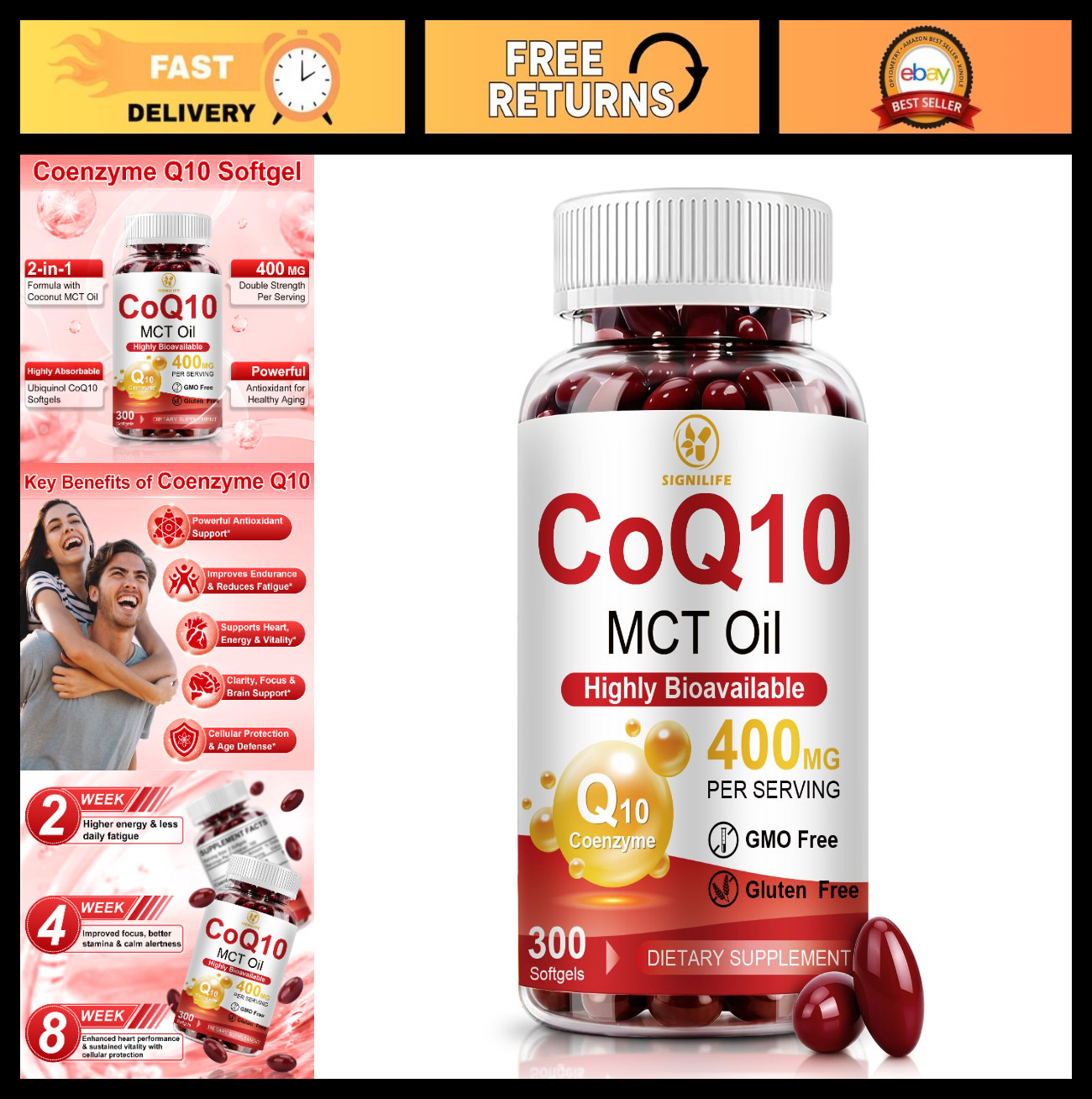CoQ10 400mg Softgels – Extra Strength Antioxidant Support for Heart & Energy, 30