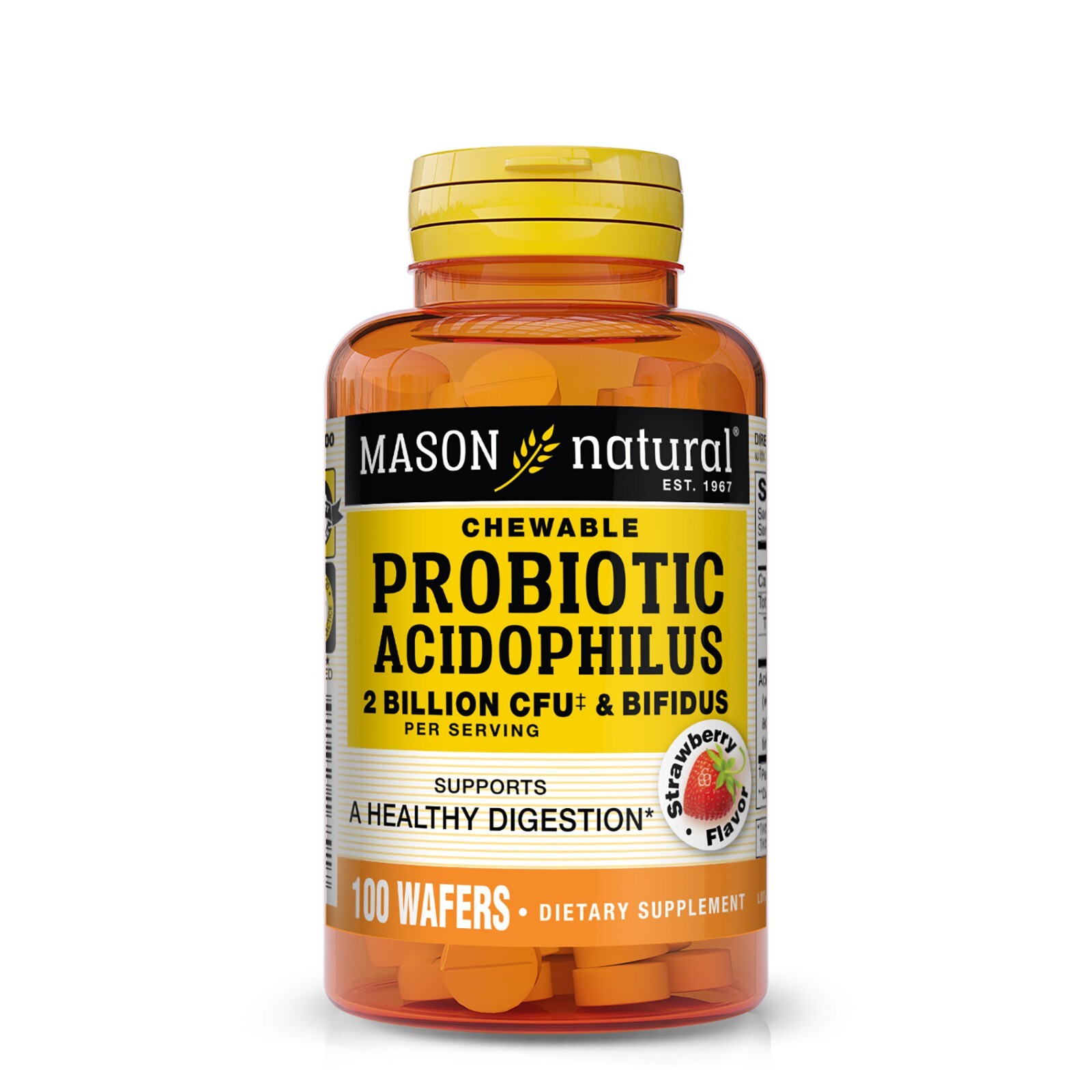 Mason Natural Probiotic Acidophilus w/ Bifidus 2 Billion CFU 100 Chewable Wafers