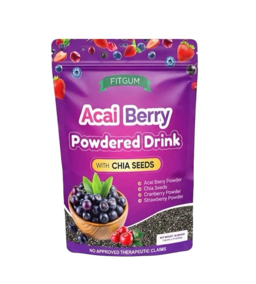 Fitgum Acai Berry Drink Powder with Chia Seeds 4 Grams x 10 Sachets