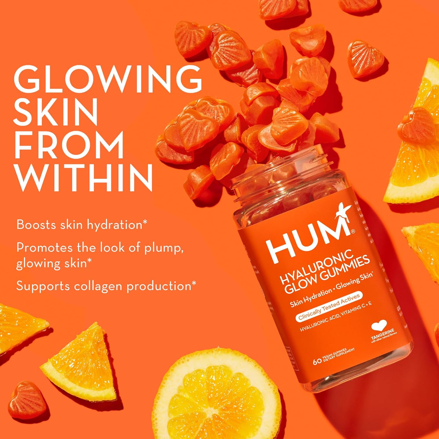 HUM Hyaluronic Glow Gummies – Hydrating Skin Supplement – 60 Count Expires 02/27
