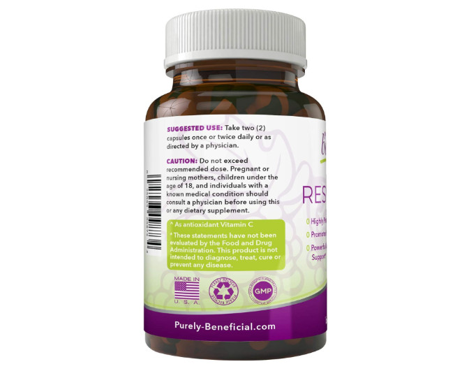 PURELY Beneficial RESVERATROL 1450 – 90 Day Supply – 1450mg per Serving – 180
