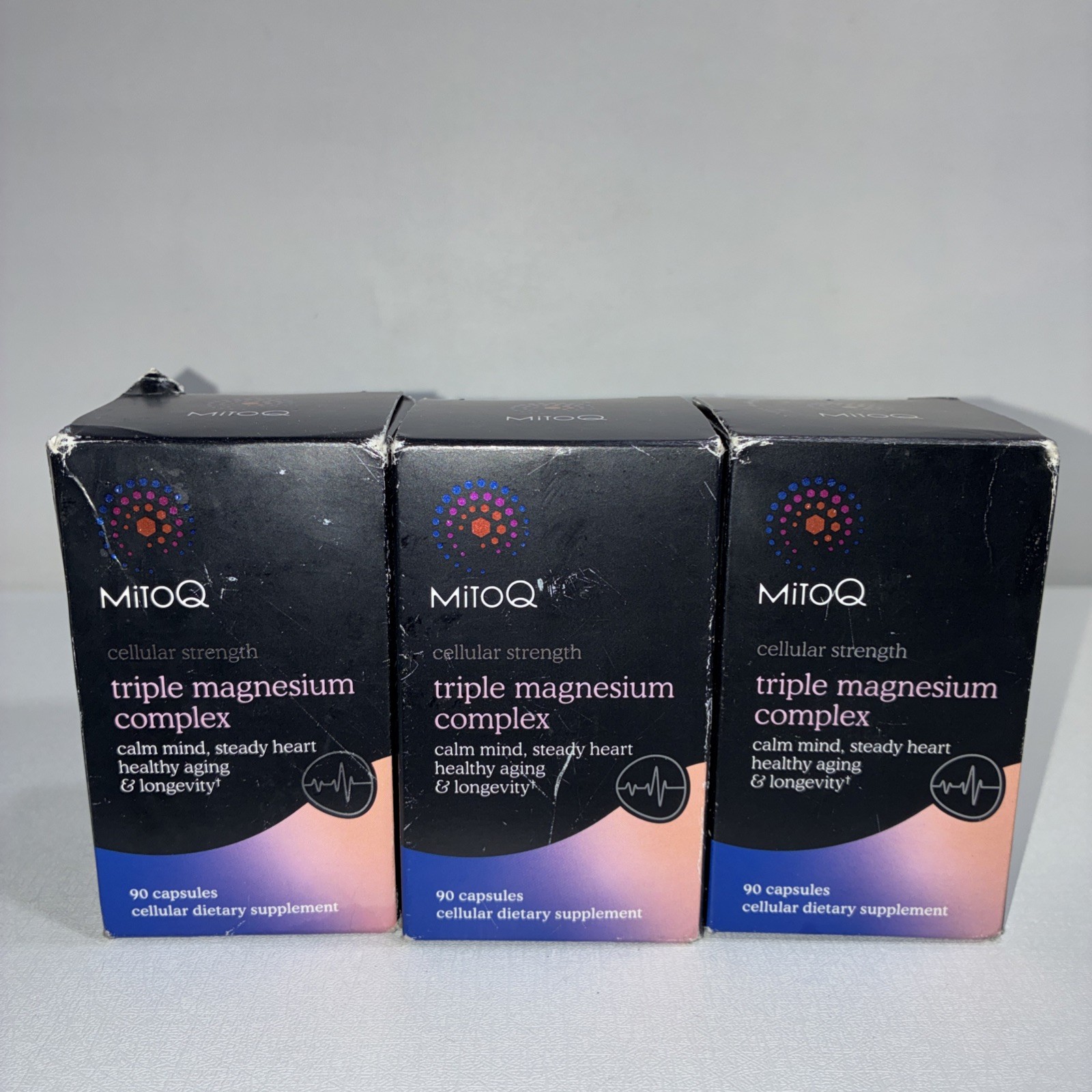 3 New MitoQ Triple Magnesium Complex 90 Capsules Each Cellular Strength