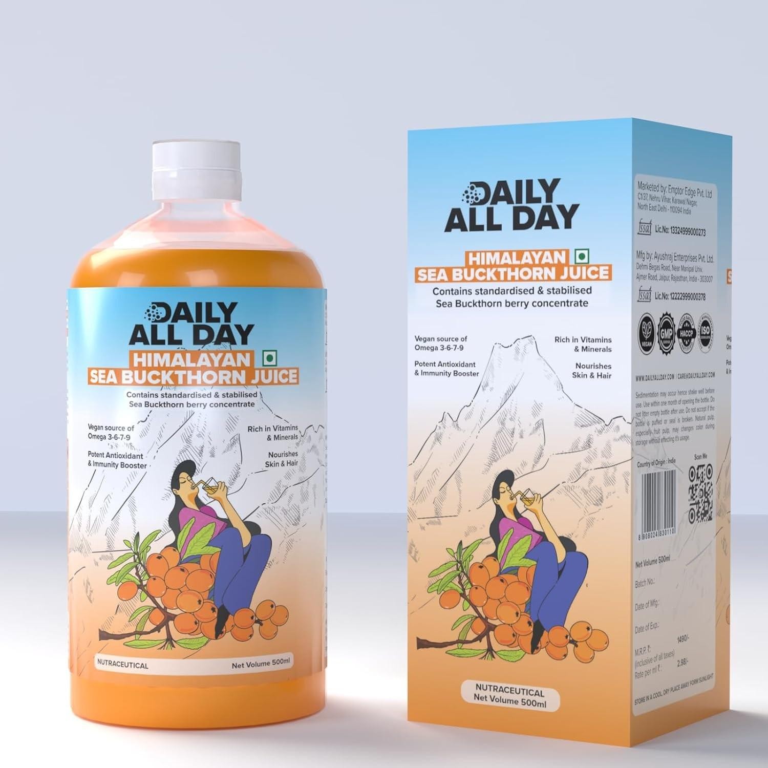 Daily All Day Himalayan Sea Buckthorn Berry Pulp Concentrated Juice 500 ml