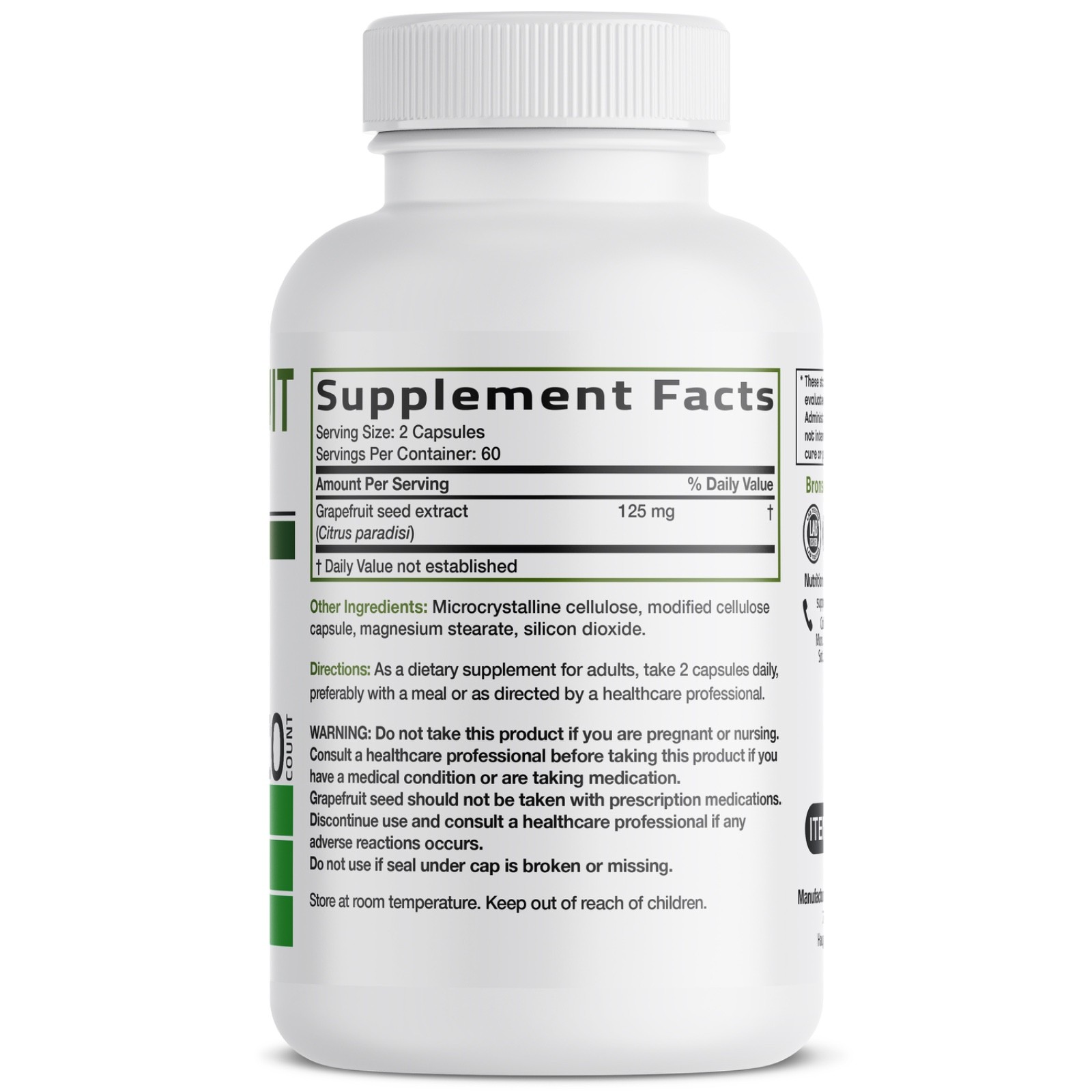 Bronson Grapefruit Seed Extract 500 MG Immune Health, 120 Capsules