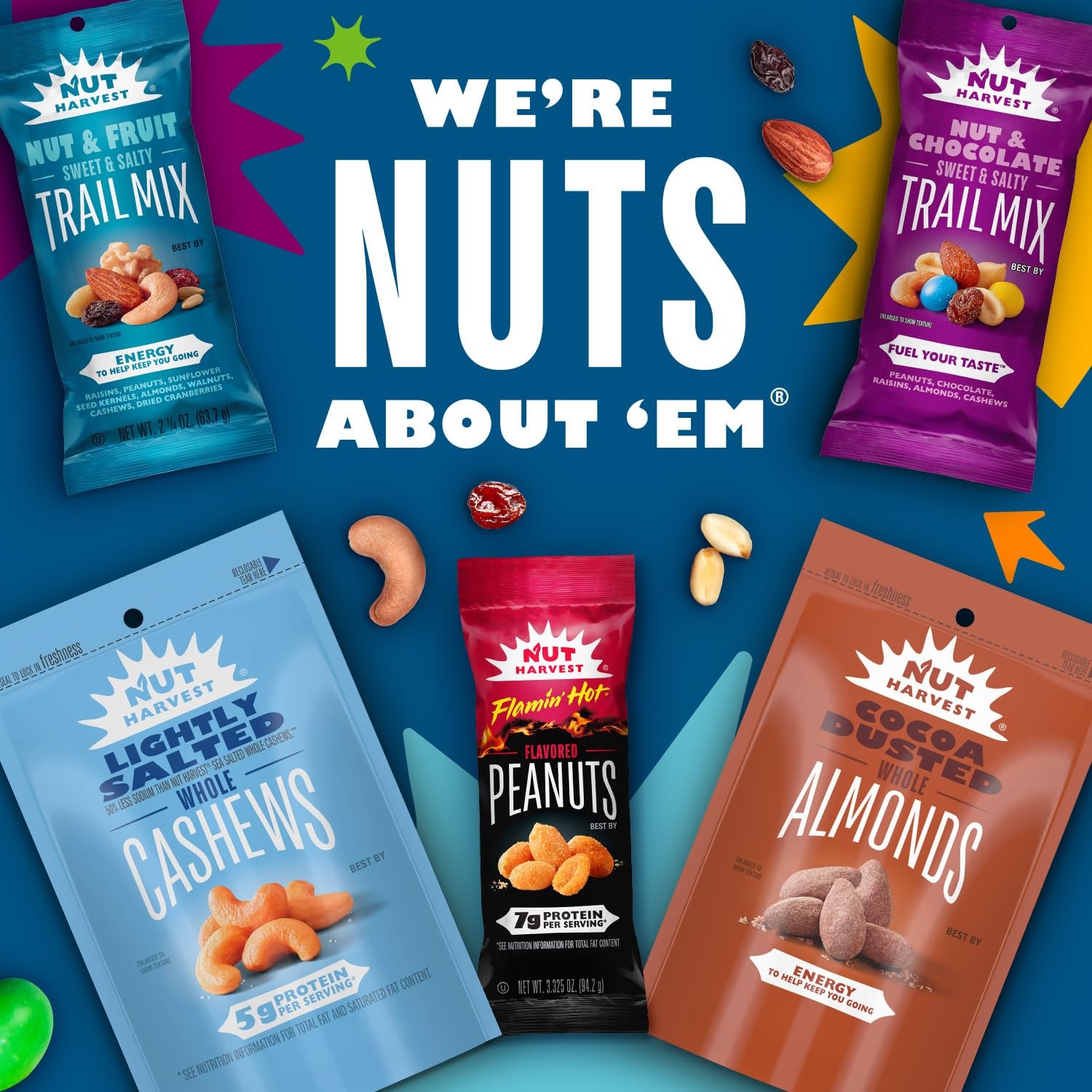 Nut Harvest, Sweet & Salty Cashews Variety Pack, 2.25 16 Count (Pack of 1)