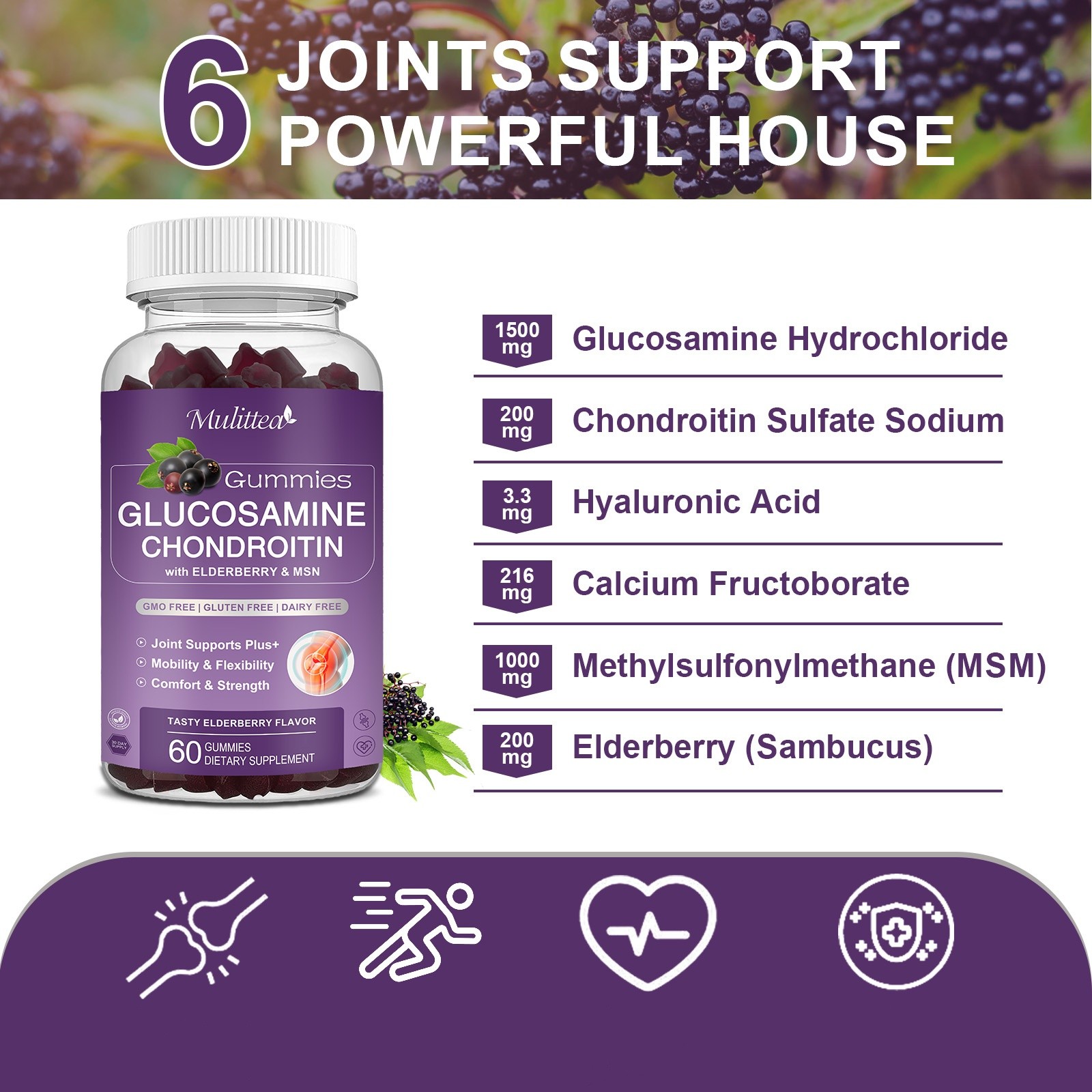 (2 Pack) Mulittea Glucosamine Chondroitin Gummies for Joint Support, 120 Gummies