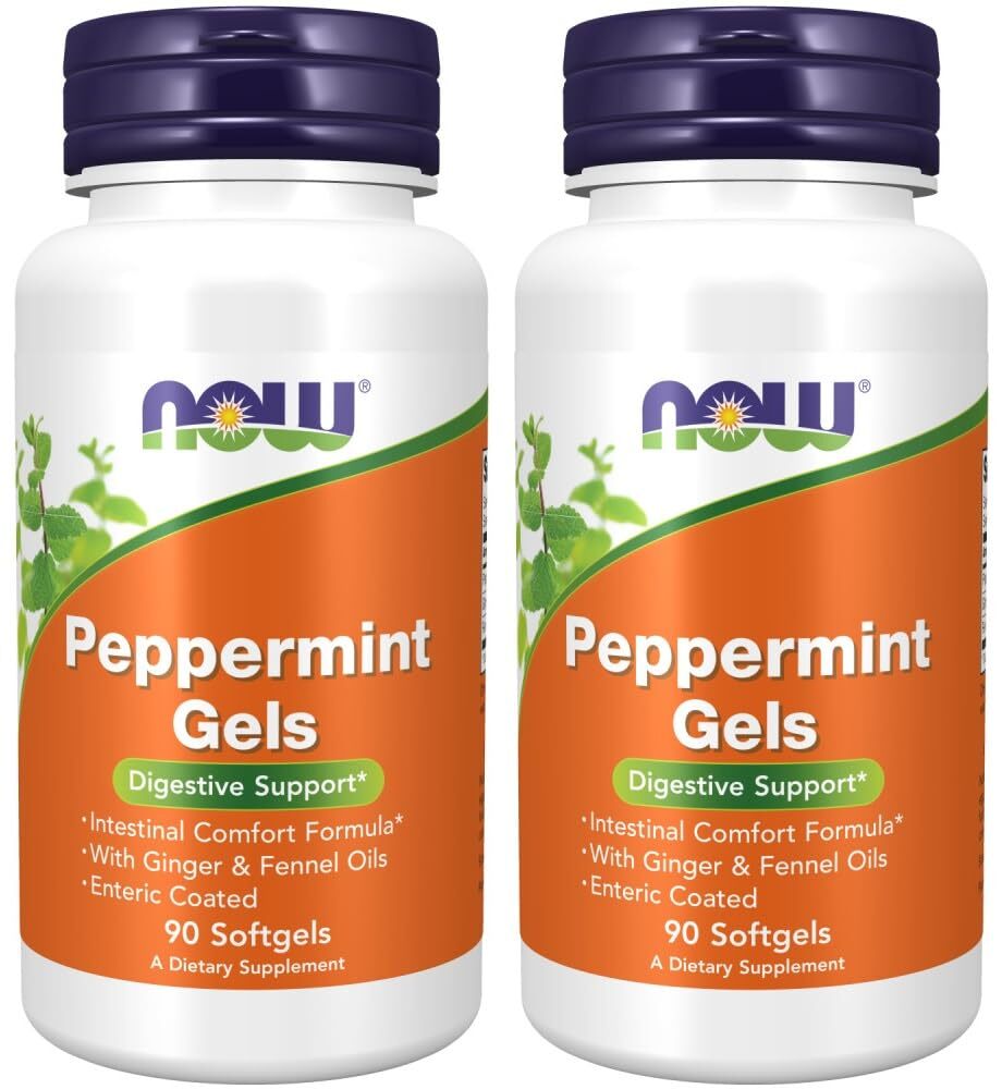 NOW Peppermint Oil Gels 90 Count Pack of 2 Enteric Coated Intestinal Comfort