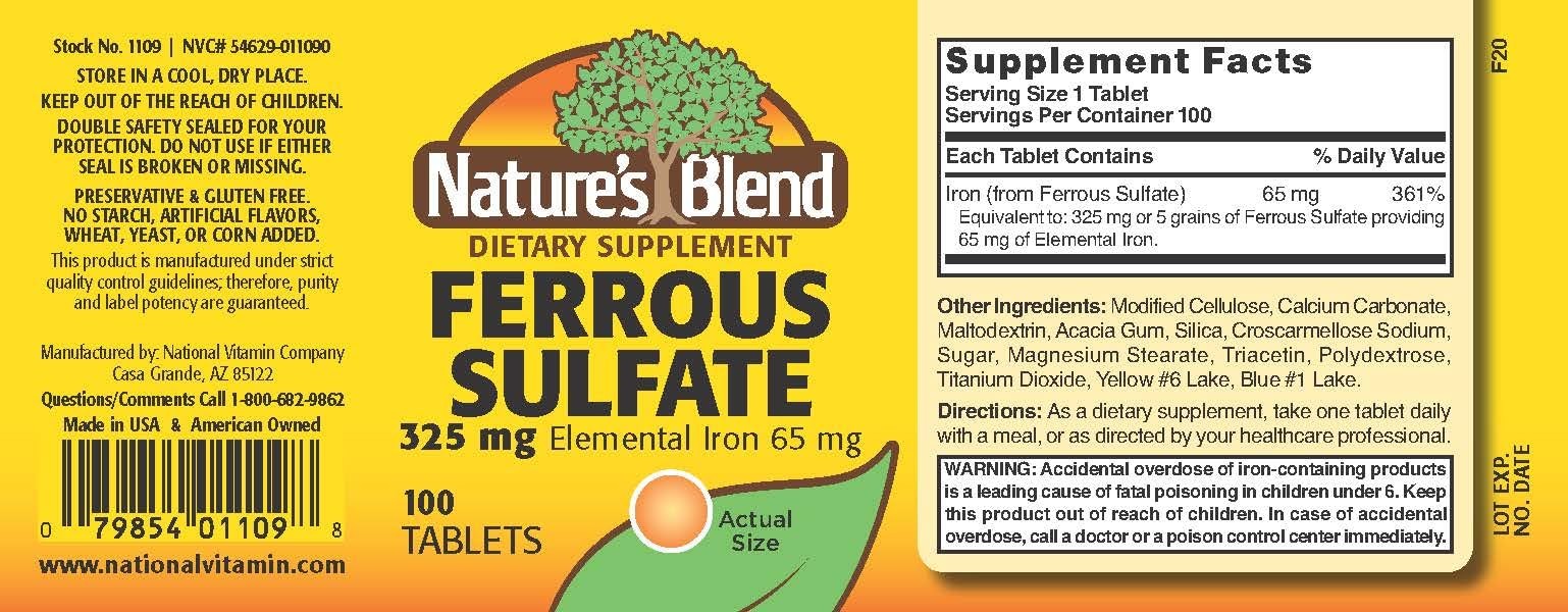 Iron Ferrous Sulfate 325mg BPK, Assorted, tablets, 100 Count