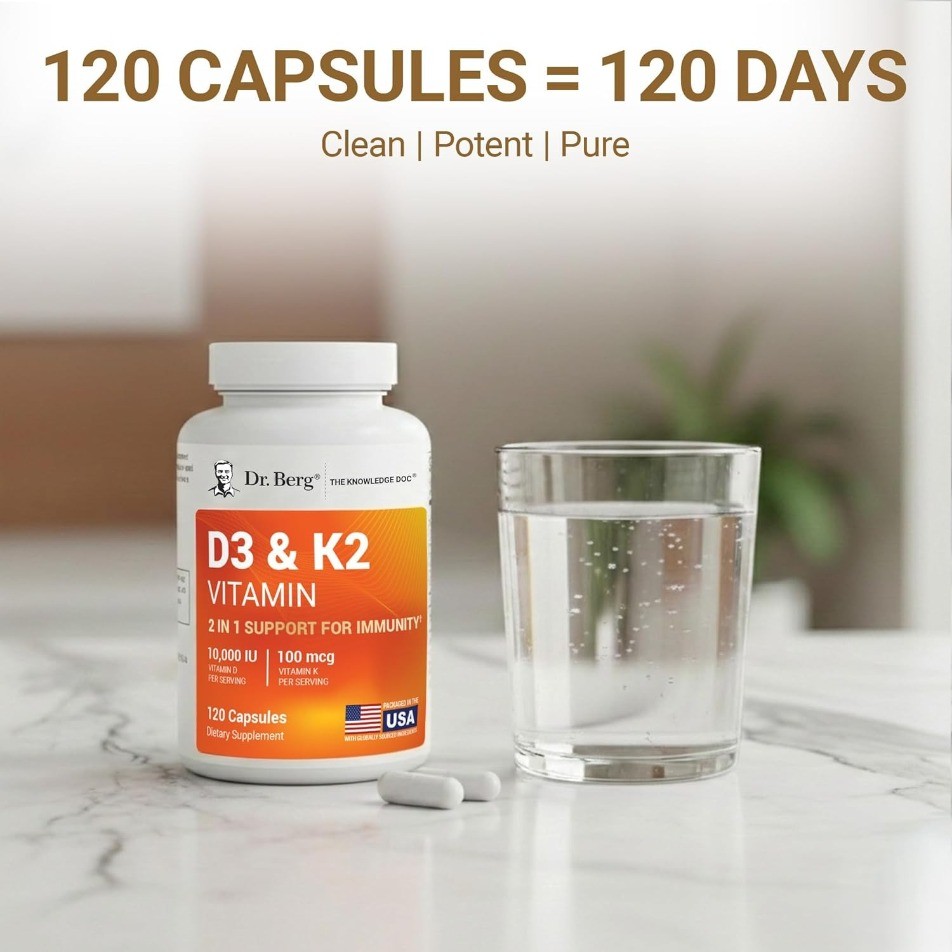 Dr. Berg 10,000 IU Maximum Strength 2-in-1 Vitamin D3 K2 Vitamin Supplement