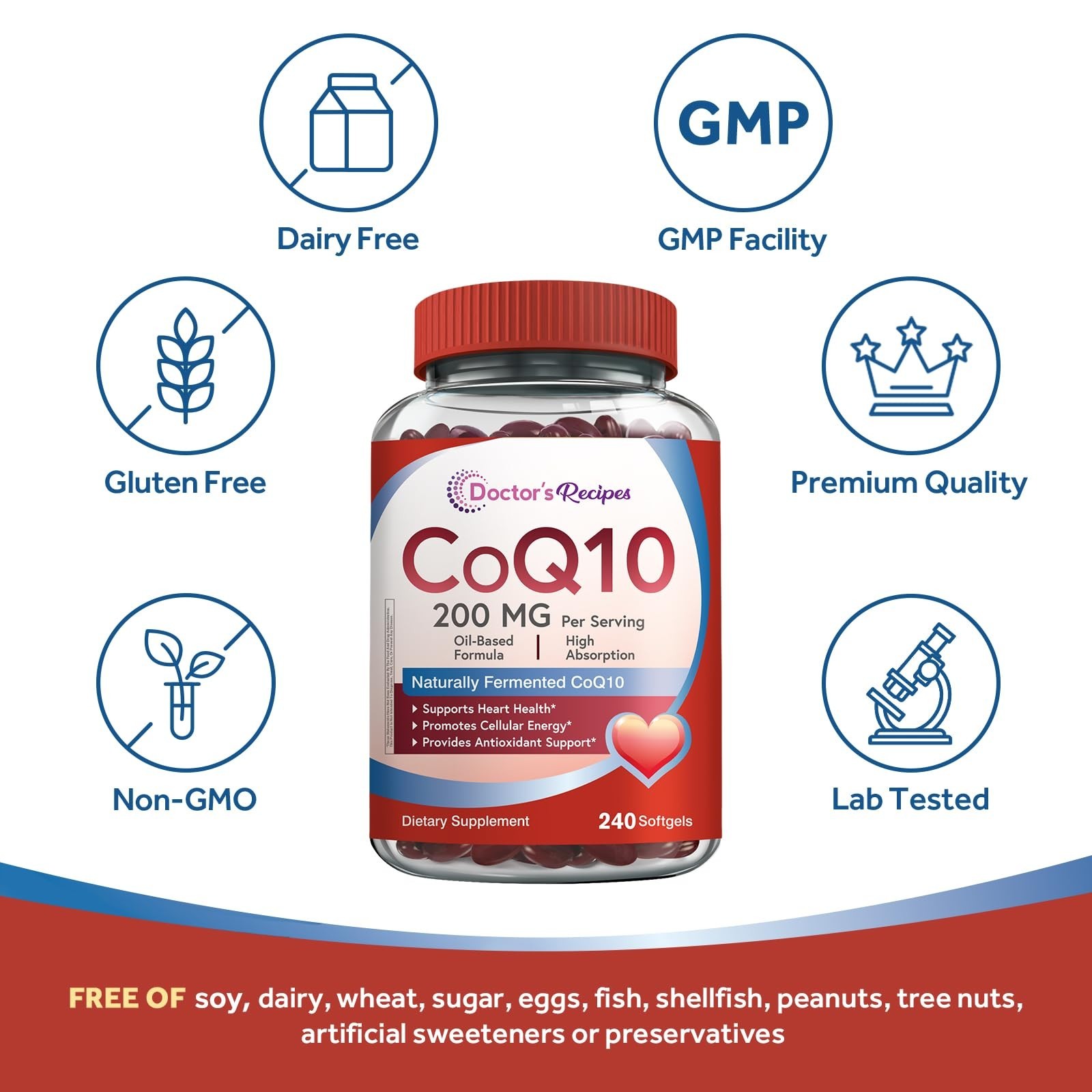 CoQ10 200mg Softgels, High Absorption with Olive Oil, Heart Health Support Suppl