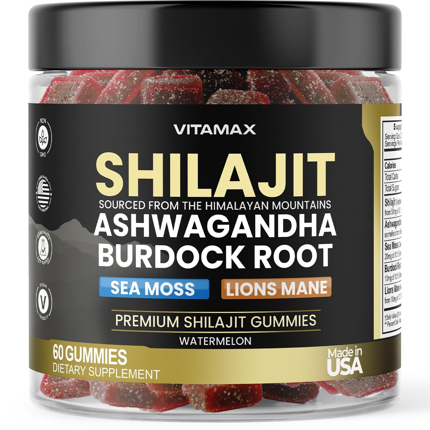 Organic Shilajit Gummies 1000Mg, Sea Moss 400Mg, Ashwagandha 1000Mg 105+ Trace M
