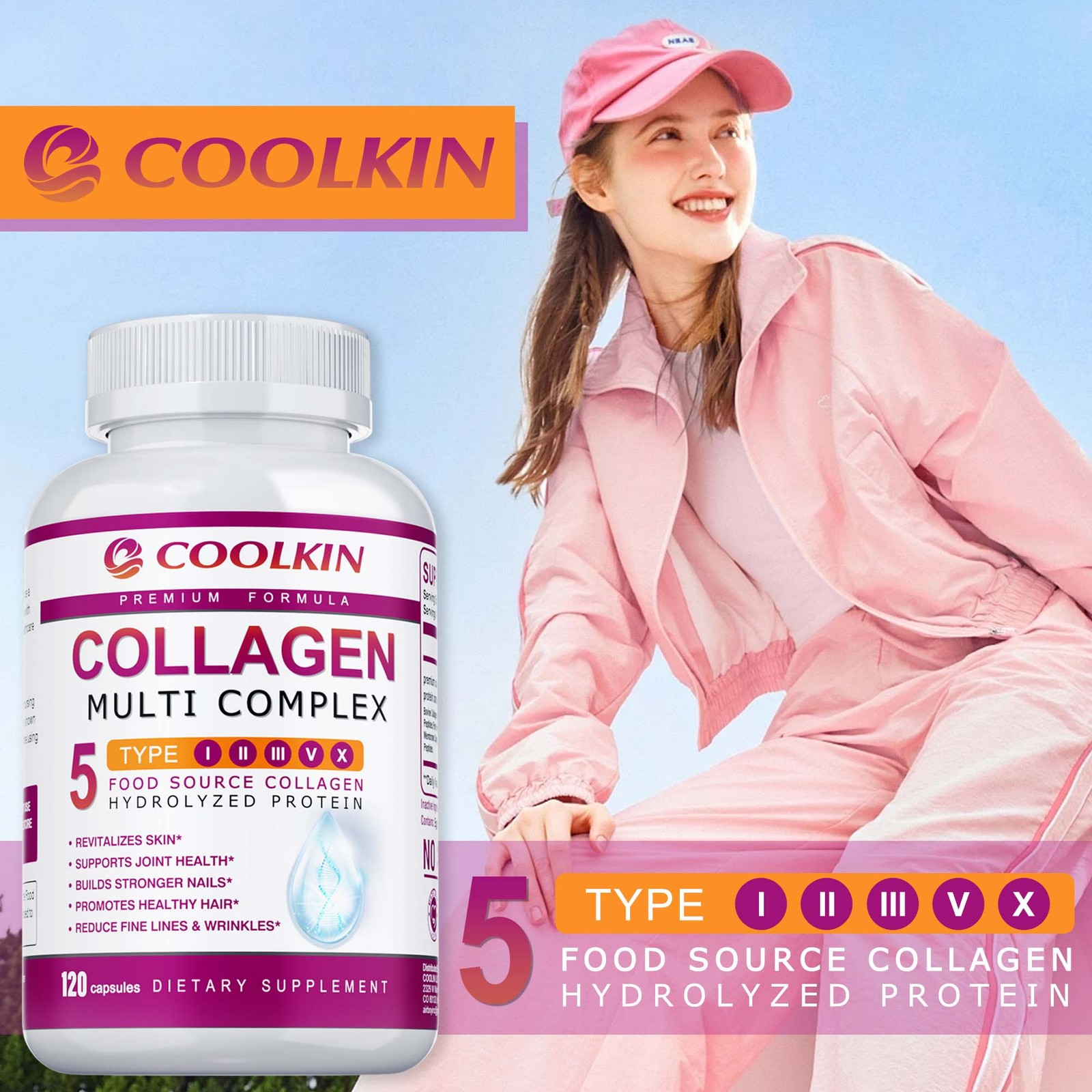 Collagen 1000mg – Types I,II,III,V,X – Anti-Aging, Skin, Joint Health Support