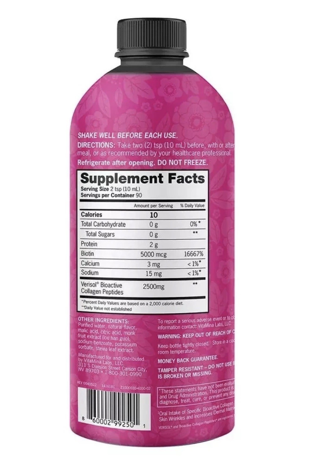 Zena Bioactive Liquid Collagen 2500mg + 5000mcg Biotin 90 Servings
