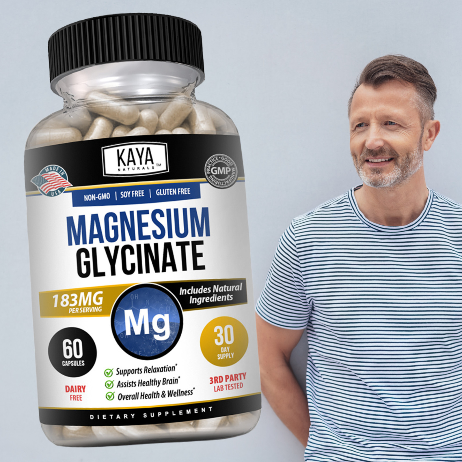 Magnesium Glycinate 183 MG Chelated RLS Improved Sleep, Stress & Anxiety Relief