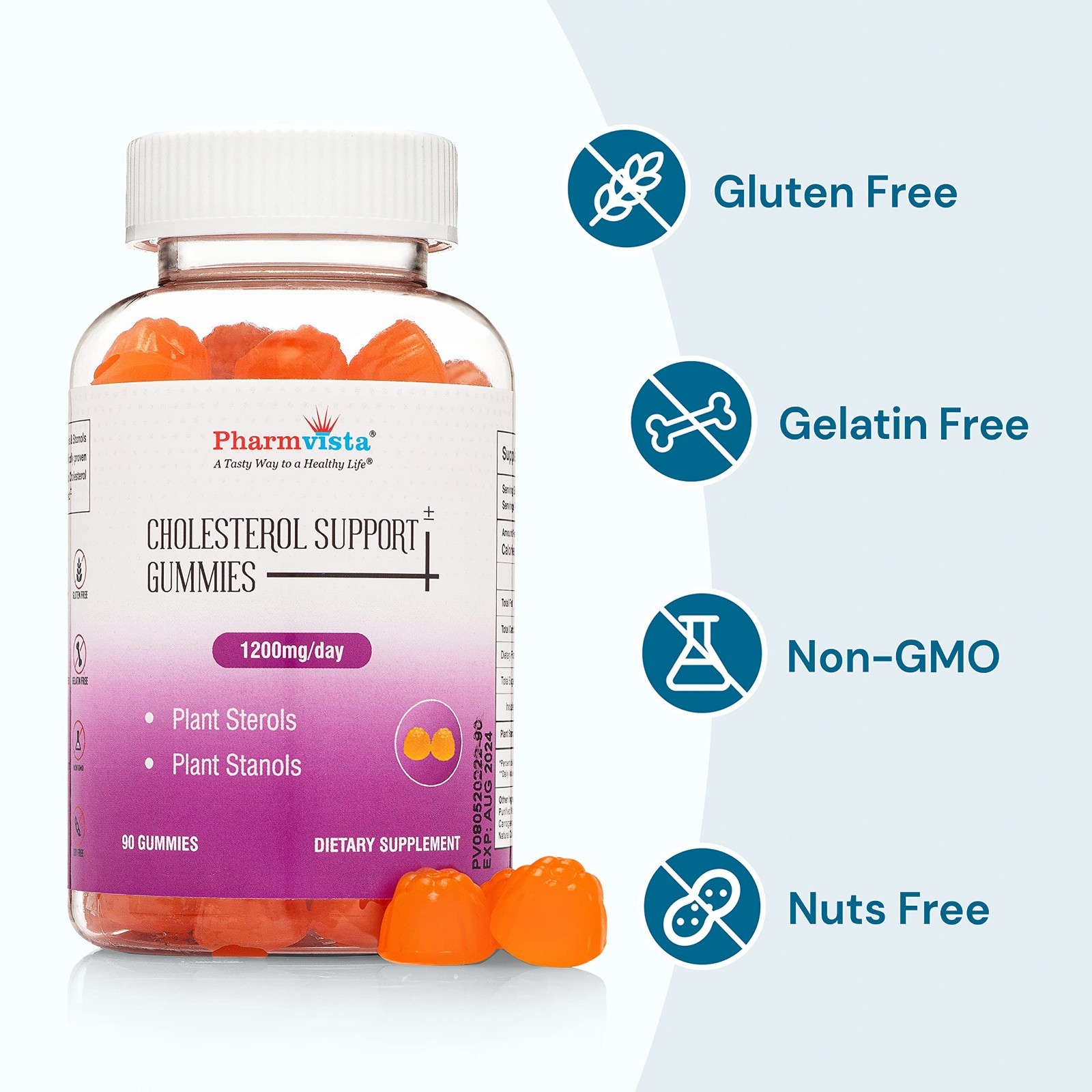 Vegan Plant Sterols & Stanols 1200mg Gummies – Allergen & Gluten Free, 90 Count