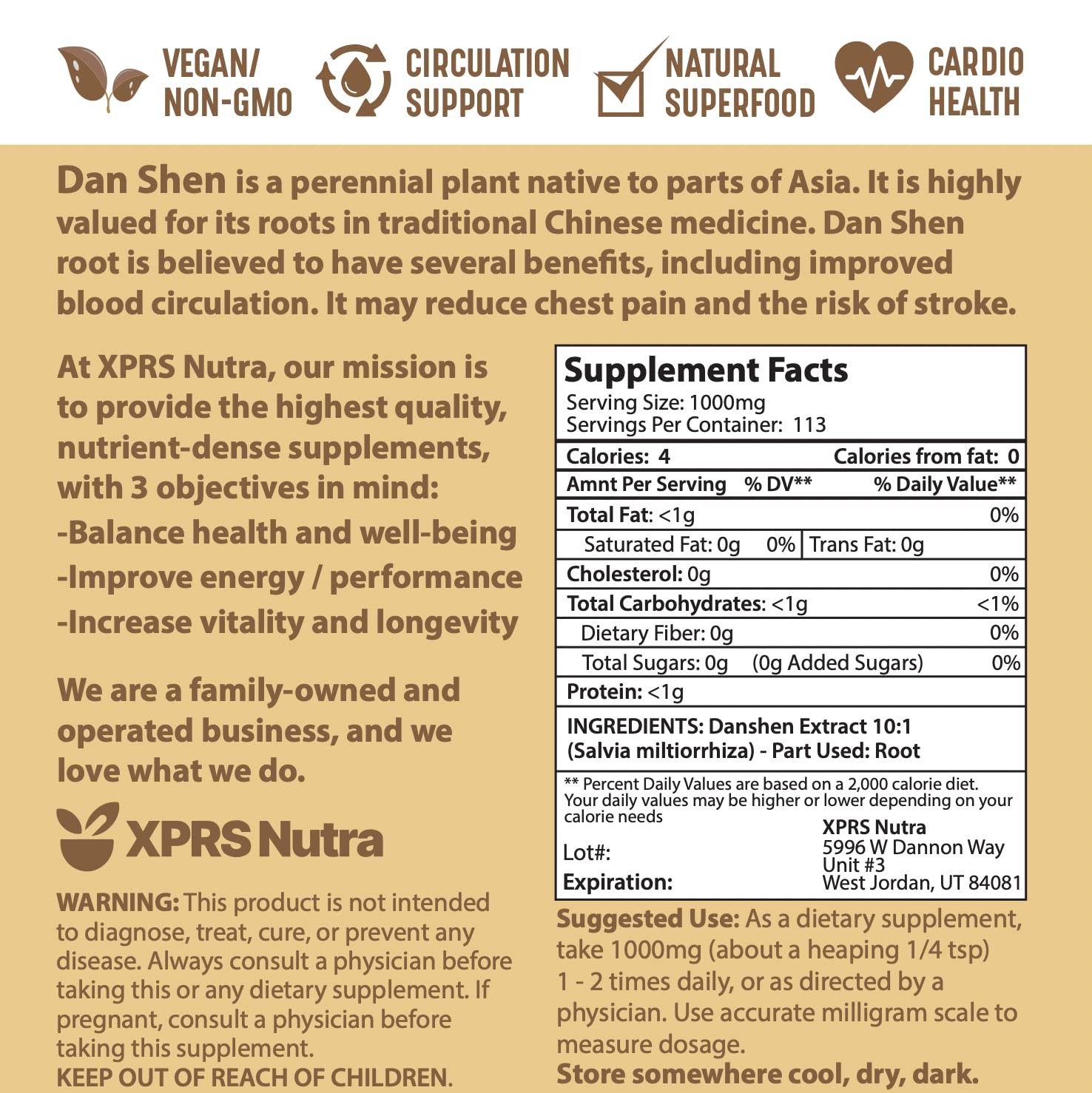 XPRS Nutra Dan Shen Root Extract Powder 10:1- Premium 4 Ounce (Pack of 1)