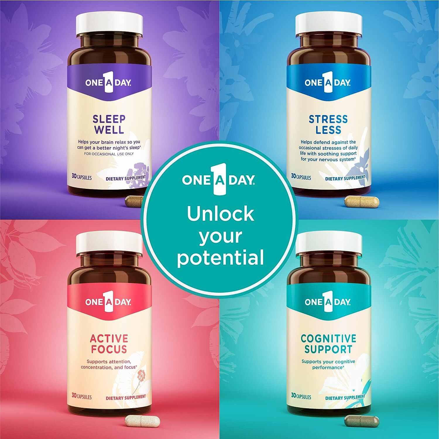 ONE A DAY Cognitive Supplement Memory and Focus Supplements Adults 30 Capsules