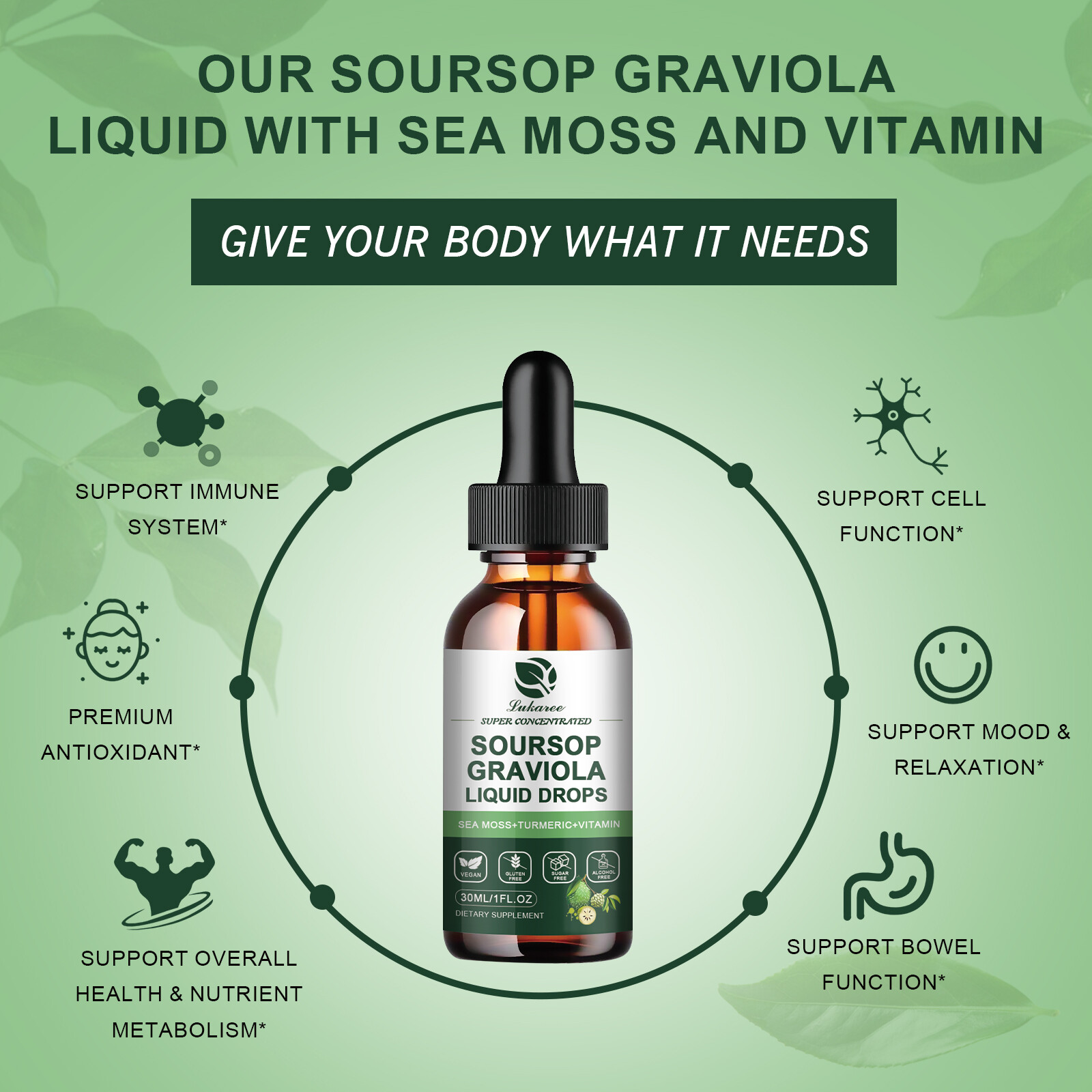 Soursop Graviola Drops 1000mg,High-Efficiency,Support Immune,Relaxation Supply