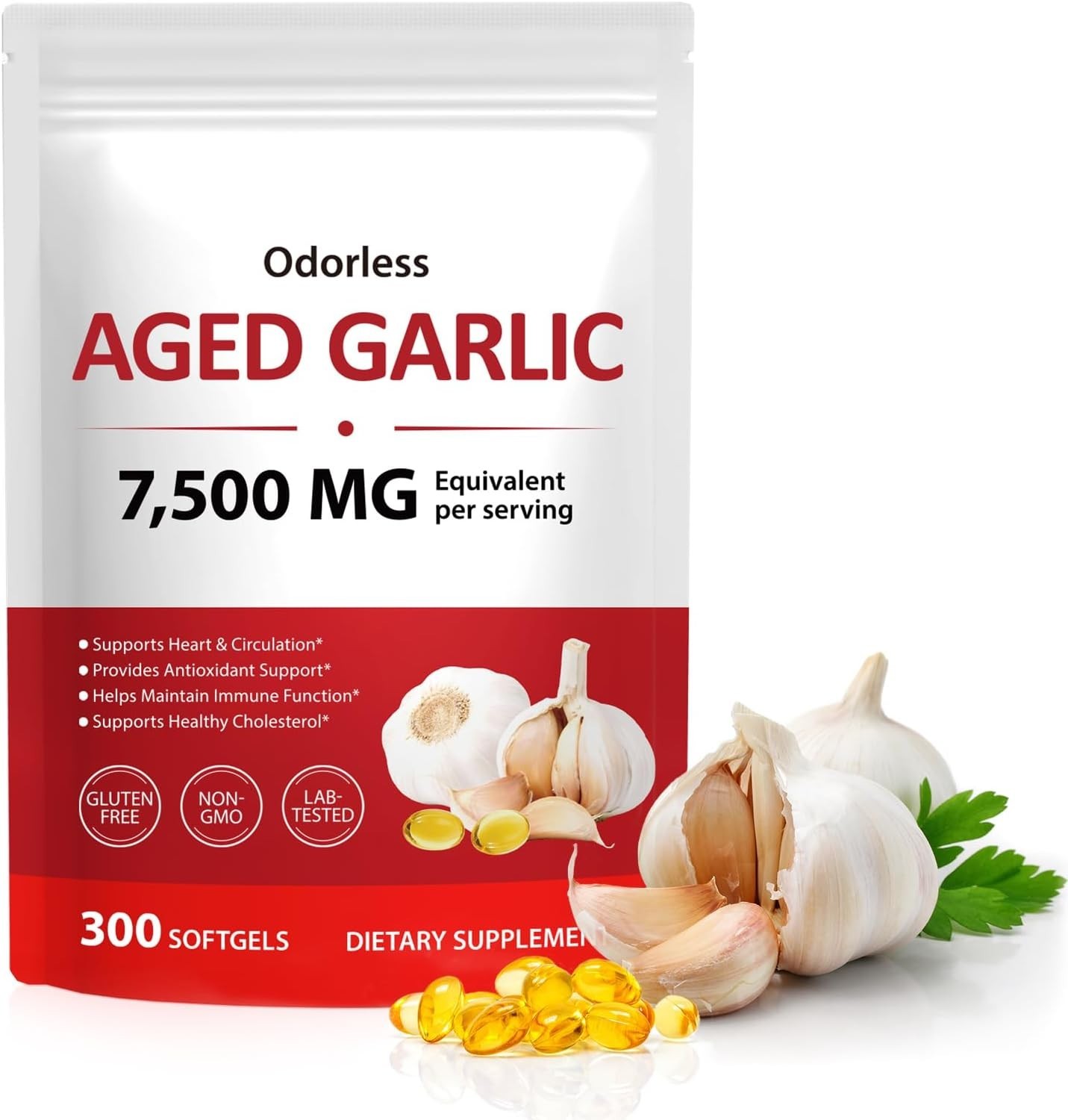 Suplemento cardiovascular de reserva de extracto de ajo envejecido, 300 cápsulas