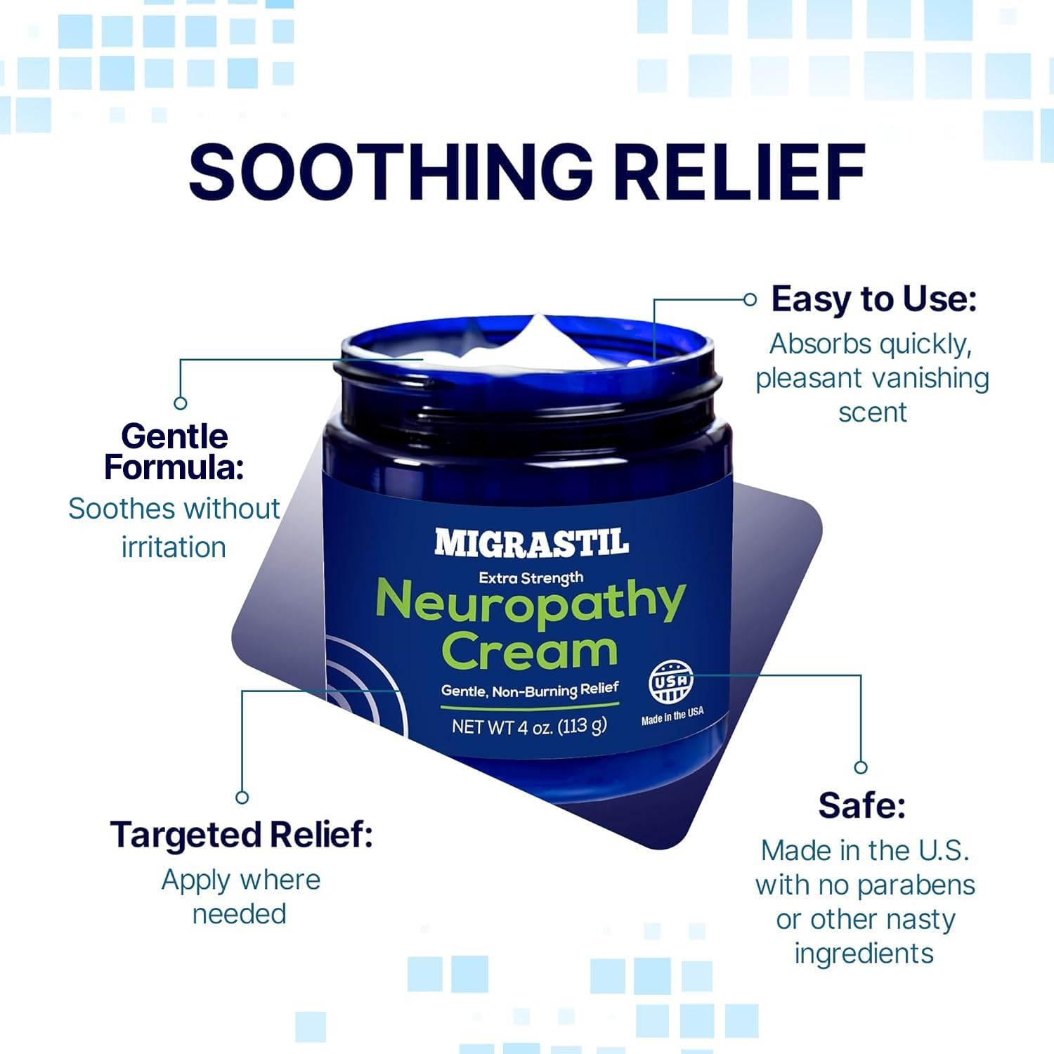 Basic Vigor and Extra Strength Soothing Cream for Feet Legs Migrastil Hands 4 oz