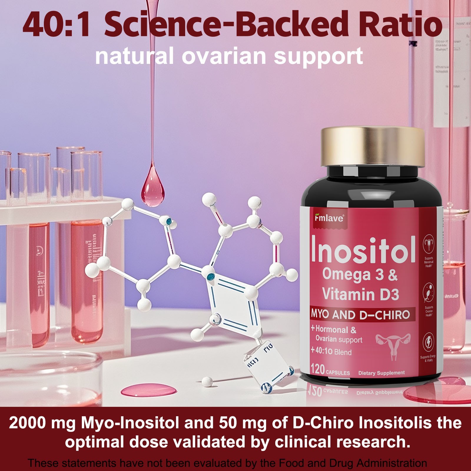 Myo-Inositol & D-Chiro Inositol Supplement for Women | Hormonal Balance 120 caps