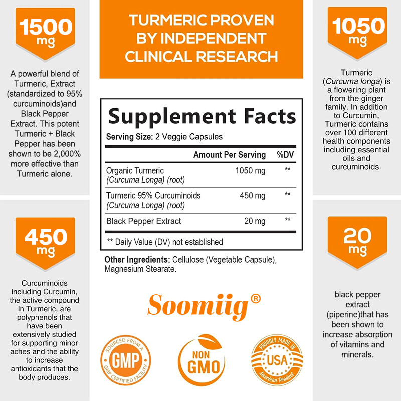 Turmeric Curcumin with Black Pepper 1500mg High Absorption Triple Strength Caps