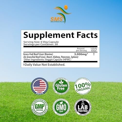 Beef Organ Supplement Grass Fed 3000mg Liver Heart Kidney 180 Capsules