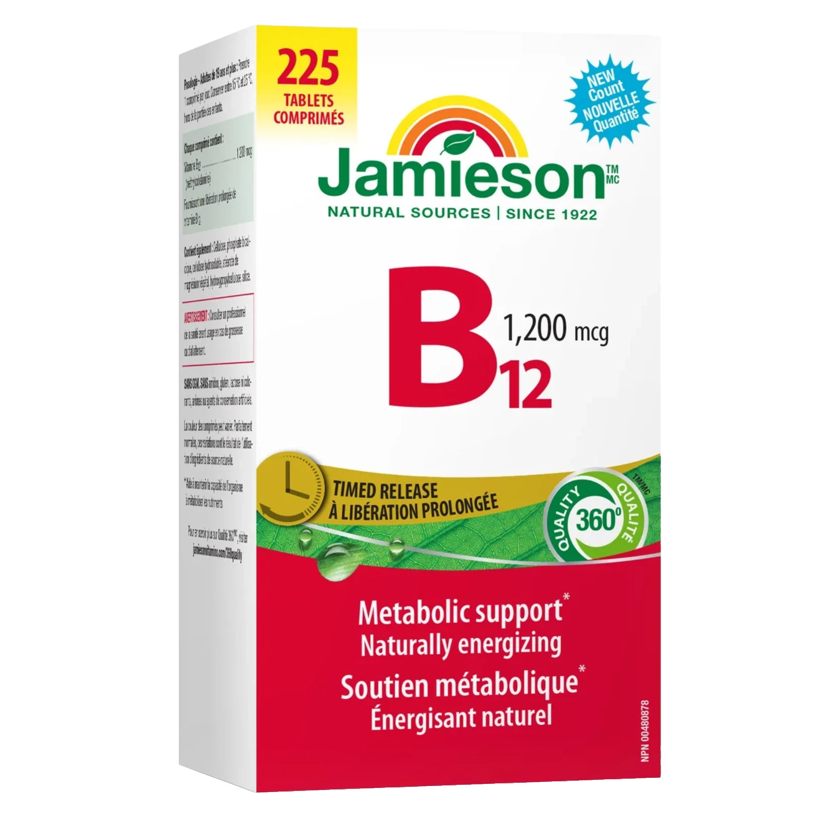 Jamieson Vitamin B12 1200mcg Timed Release 225 Tablets – Energy Support – Canada