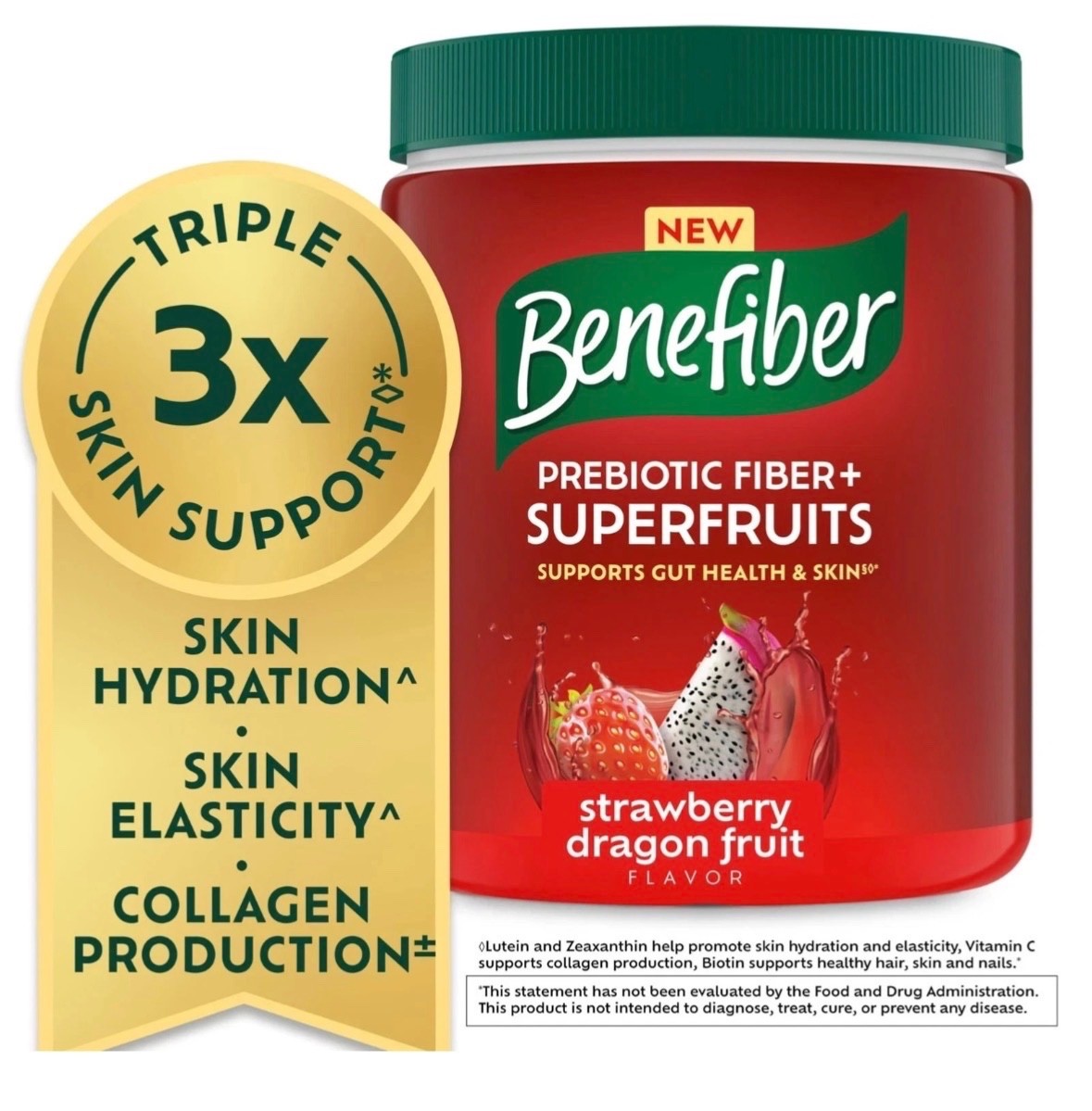 Benefiber Prebiotic Super Fruits Strawberry Dragon Fruit 8.8oz Exp 02/03/2027