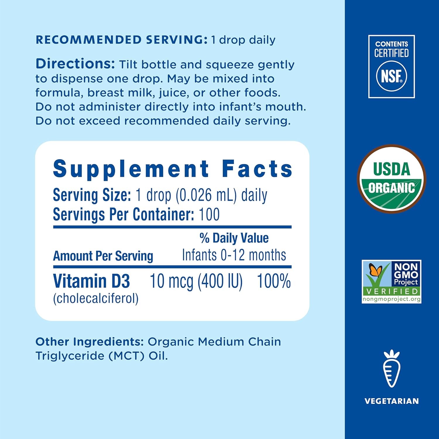 Vitamin D Drops for Babies Organic 0.11 fl oz No Artificial Color Support