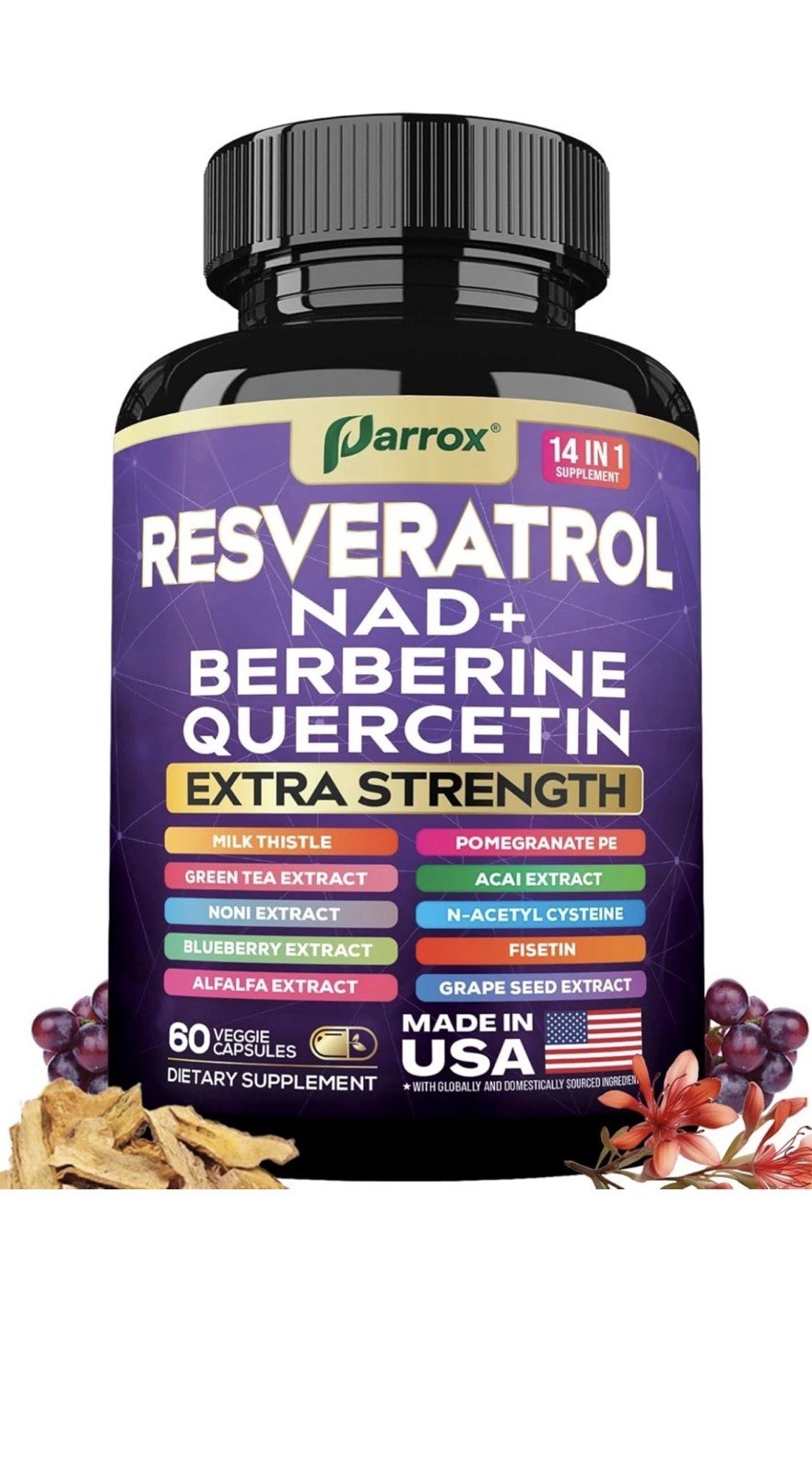 Resveratrol Supplement 12600mg NAD+ 100mg Milk Thistle 900mg Berberine 4000mg…