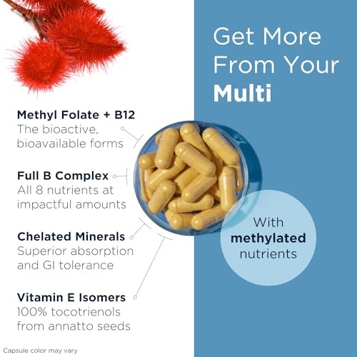 Methylated Multivitamin for Women & Men w/ B12 Folate Vitamin C K D E 60 Caps