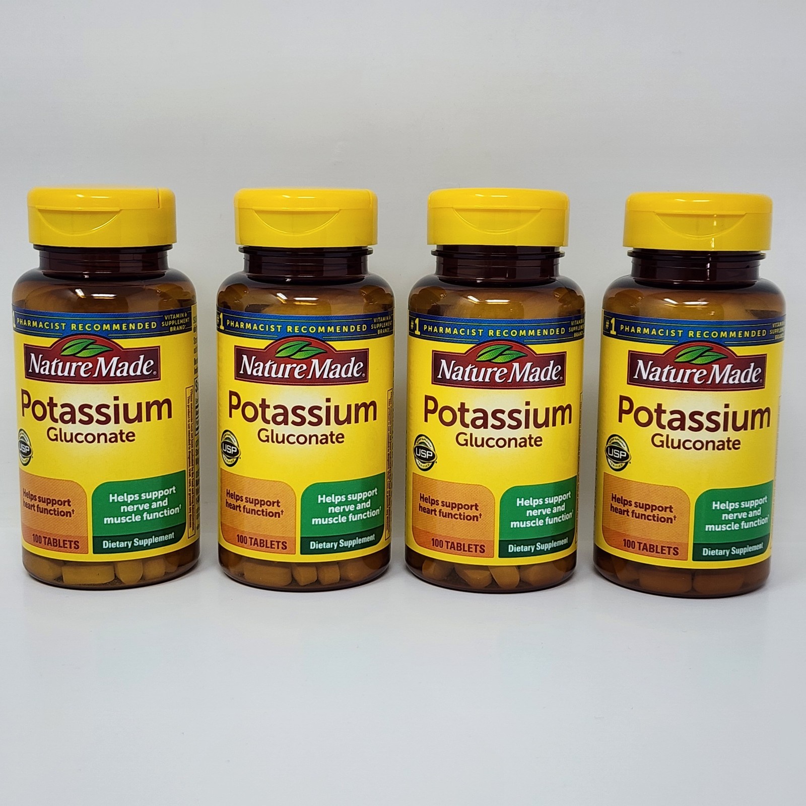 Nature Made Potassium Gluconate 550 mg, 100 Tabs per Bottle (4 Pack) Exp 07/2029