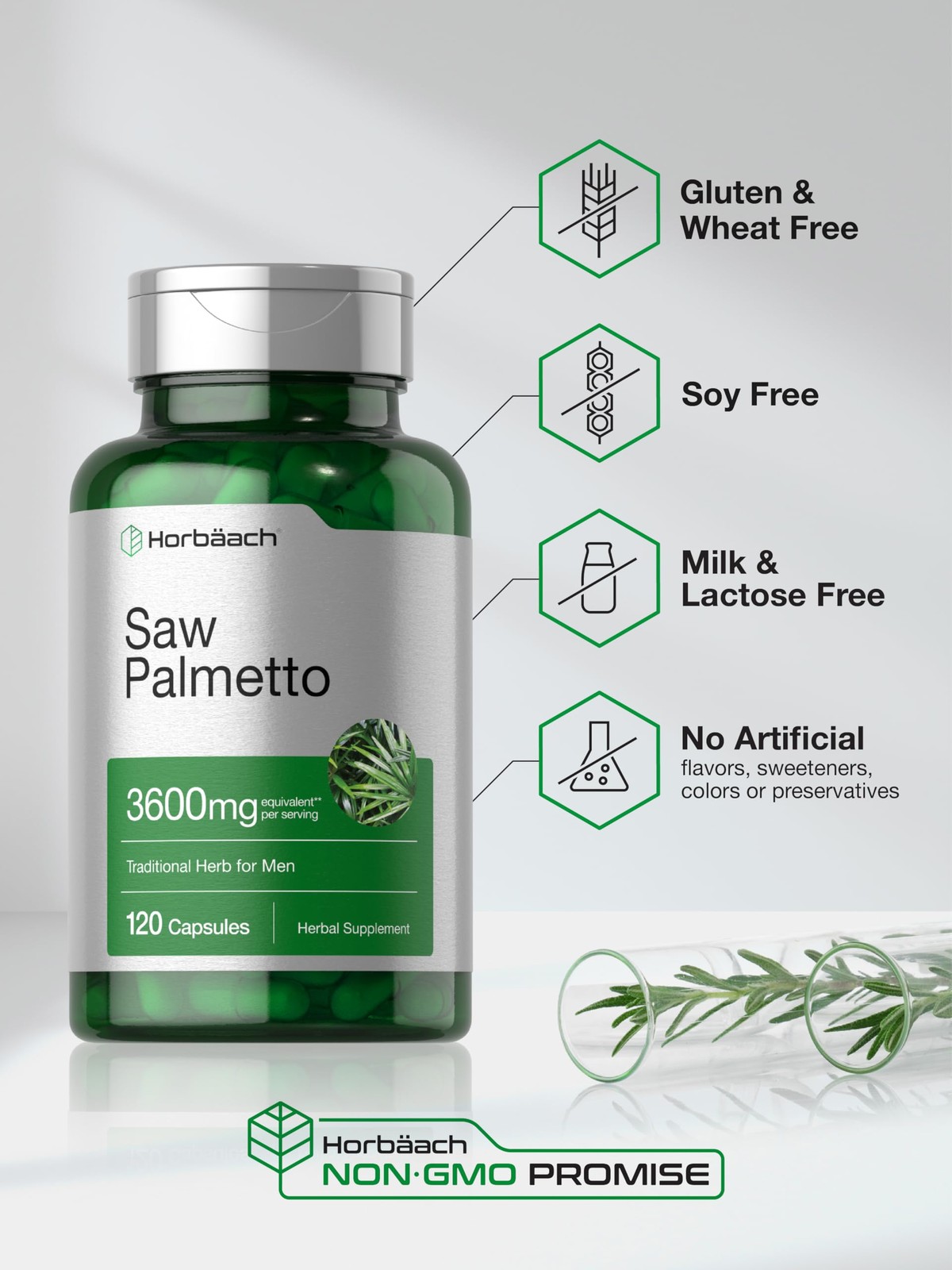 Horbäach Saw Palmetto Extract | 120 Capsules | Non-GMO 120 Count (Pack of 1)